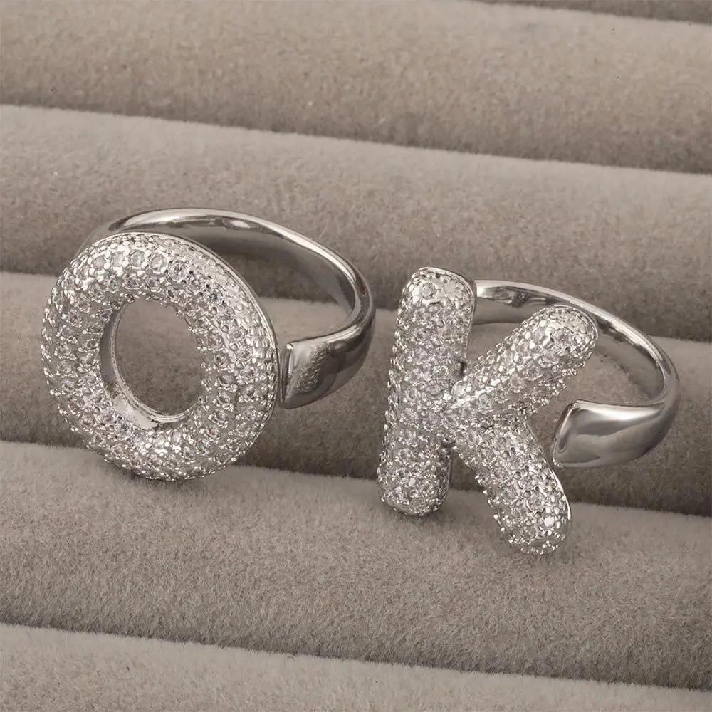 26 Letter Open-Ended Zircon Ring Minimalist Series Gift For Friends Elegant Gold Tone Jewelry name