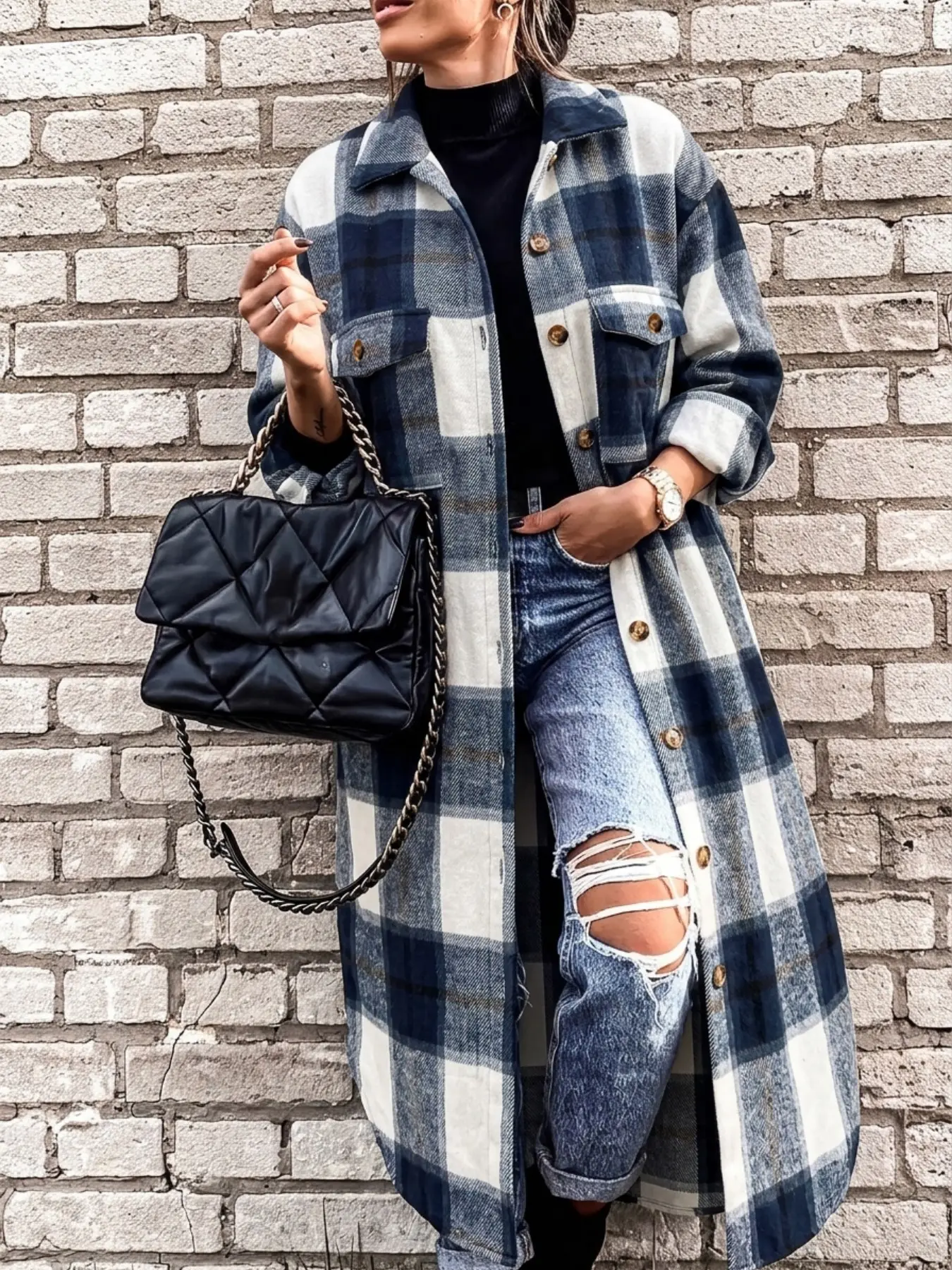 Women's Flannel Long Sleeve Plaid Shirt Jacket, Fall Winter Warm Comfortable Checkered, Casual Elegant Loose Fit Coat