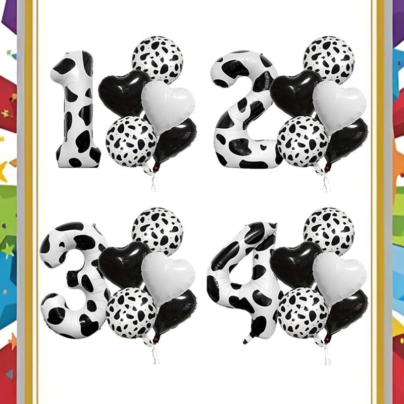 Unique Cow Print Number Heart Foil Balloons, Luxury Series Multi Shape Kit, Wedding Bridal Party Decor, Grand Event & Celebration