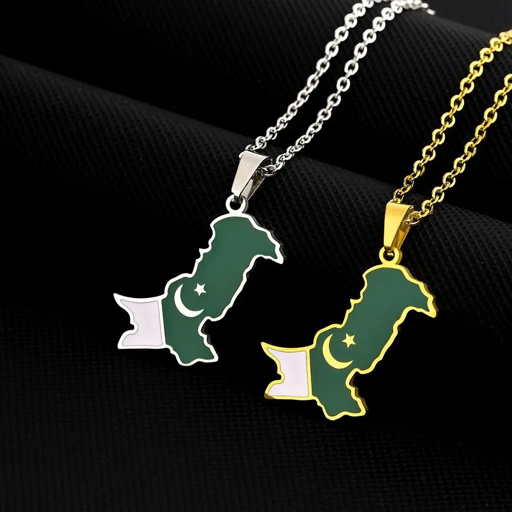 2026 New Fashion Stainless Just Pakistan Map Flag Pendant Necklace Temperament Everything Collarbone Chain Birthday Anniversary