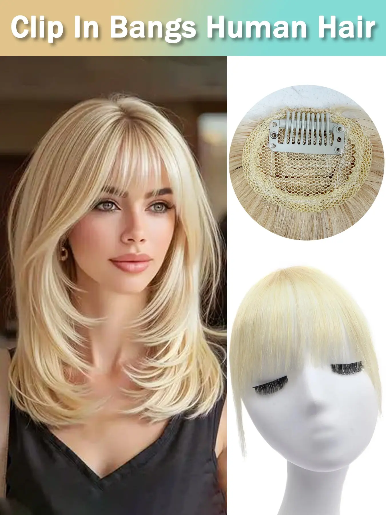 Clip in Human Hair Bangs, Lightweight & Comfortable, Natural Texture, Secure Clips, Ideal for Dating, Work, Casual Use