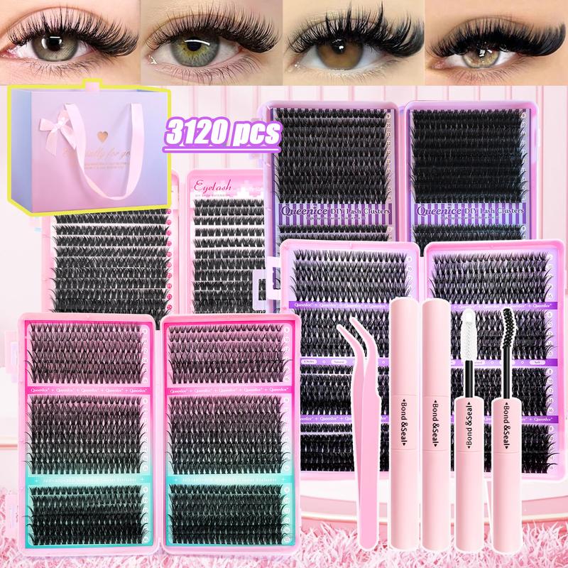 800/740/200pcs Eyelash Extension Kit, Fluffy Lash Extension Set with Lash Bond & Seal, Lash Tweezers and Thick Lash Clusters, Wispy Individual D-Curl Lashes with Eyelash Glue & Tweezers (30D/40D/50D/60D/80D/100D Mixed, 9-16mm)