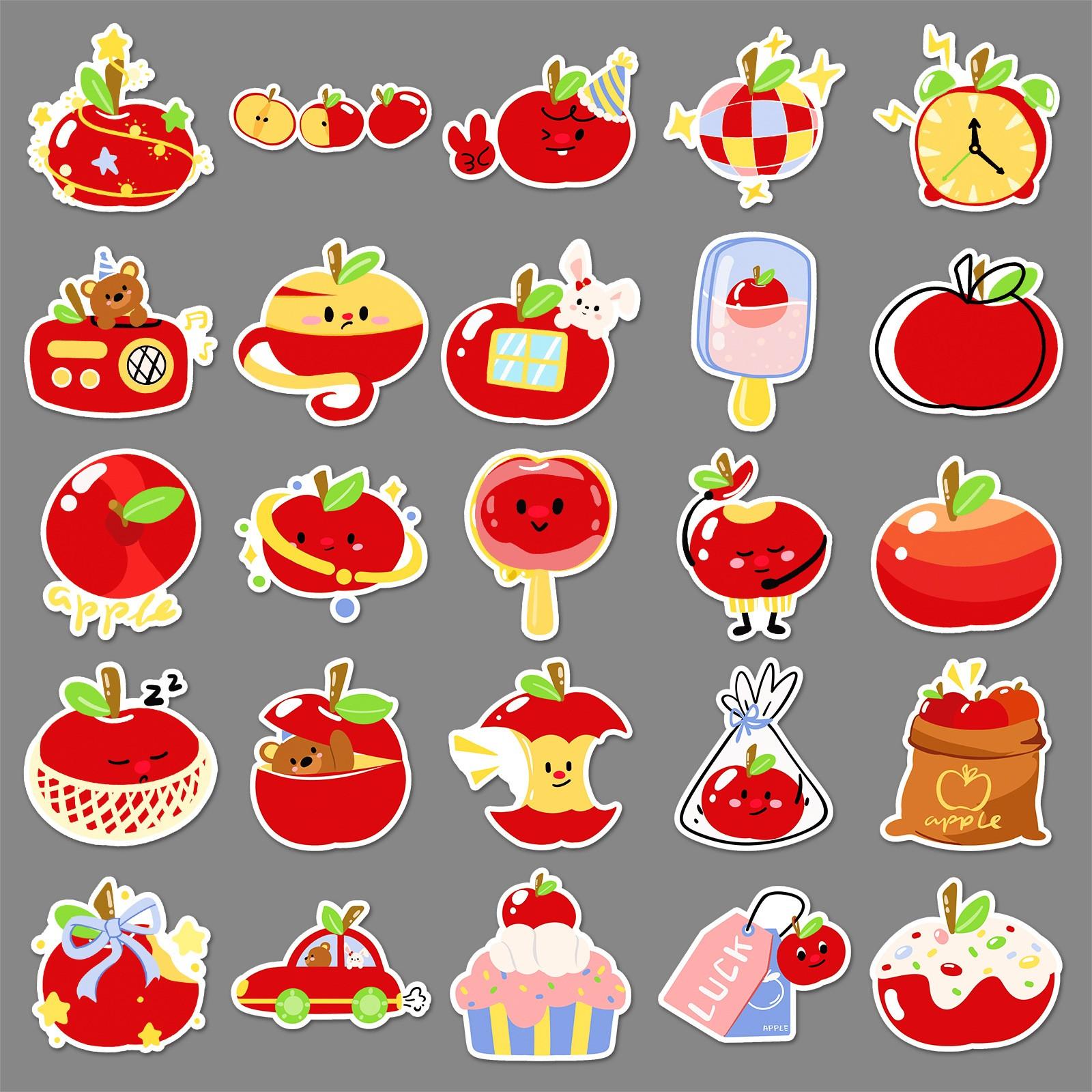 50pcs Cute Apple Stickers, Kawaii Apple Waterproof Vinyl Decals, Cartoon Fruit Stickers for Laptop, Water Bottle, Luggage, DIY Scrapbook, Journal