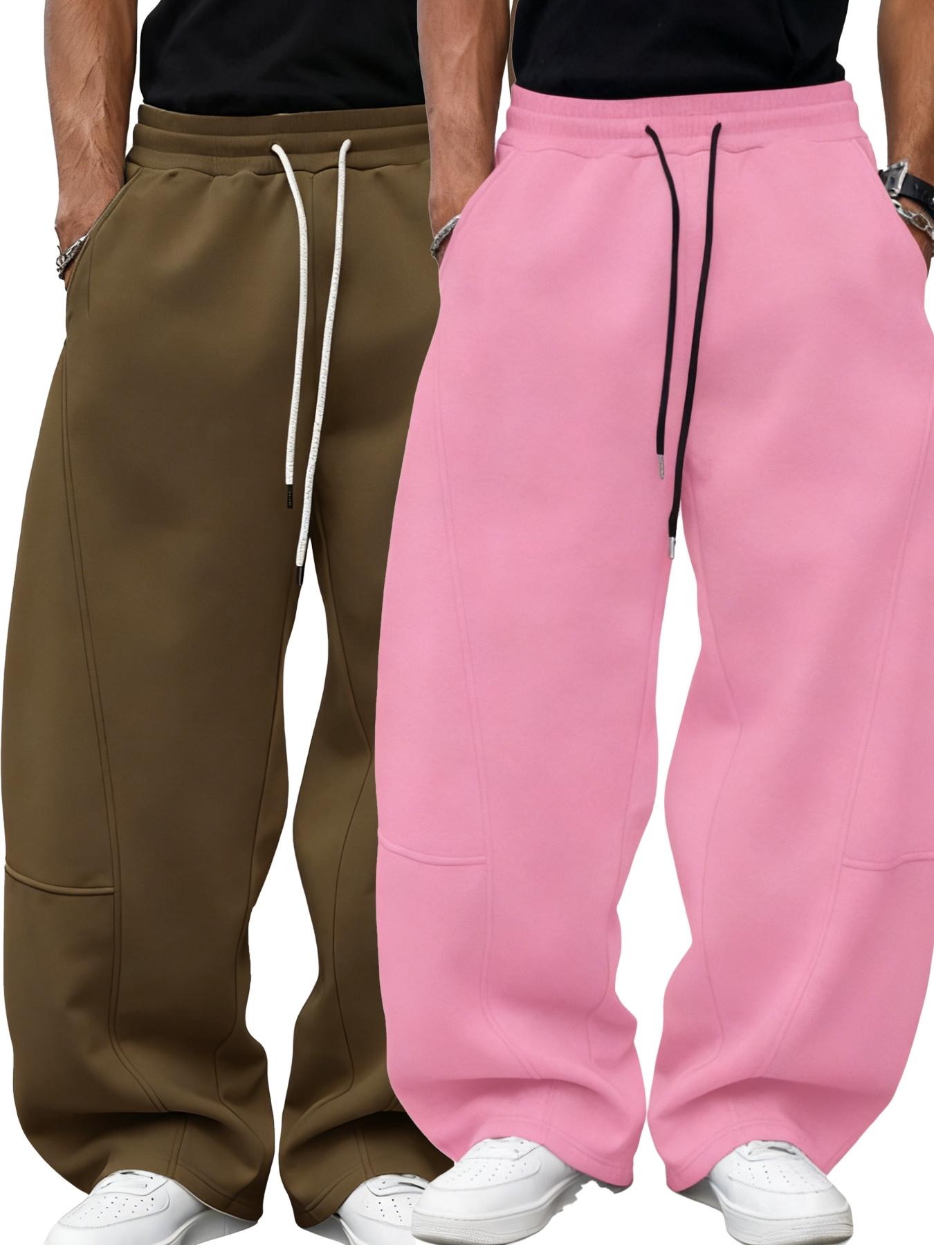 Men's Loose Fit Sport Pants, Baggy Jogging Pants, Casual Drawstring Waist Wide Leg Joggers with Pockets, Fall & Winter Fashion, 2 Piece Set