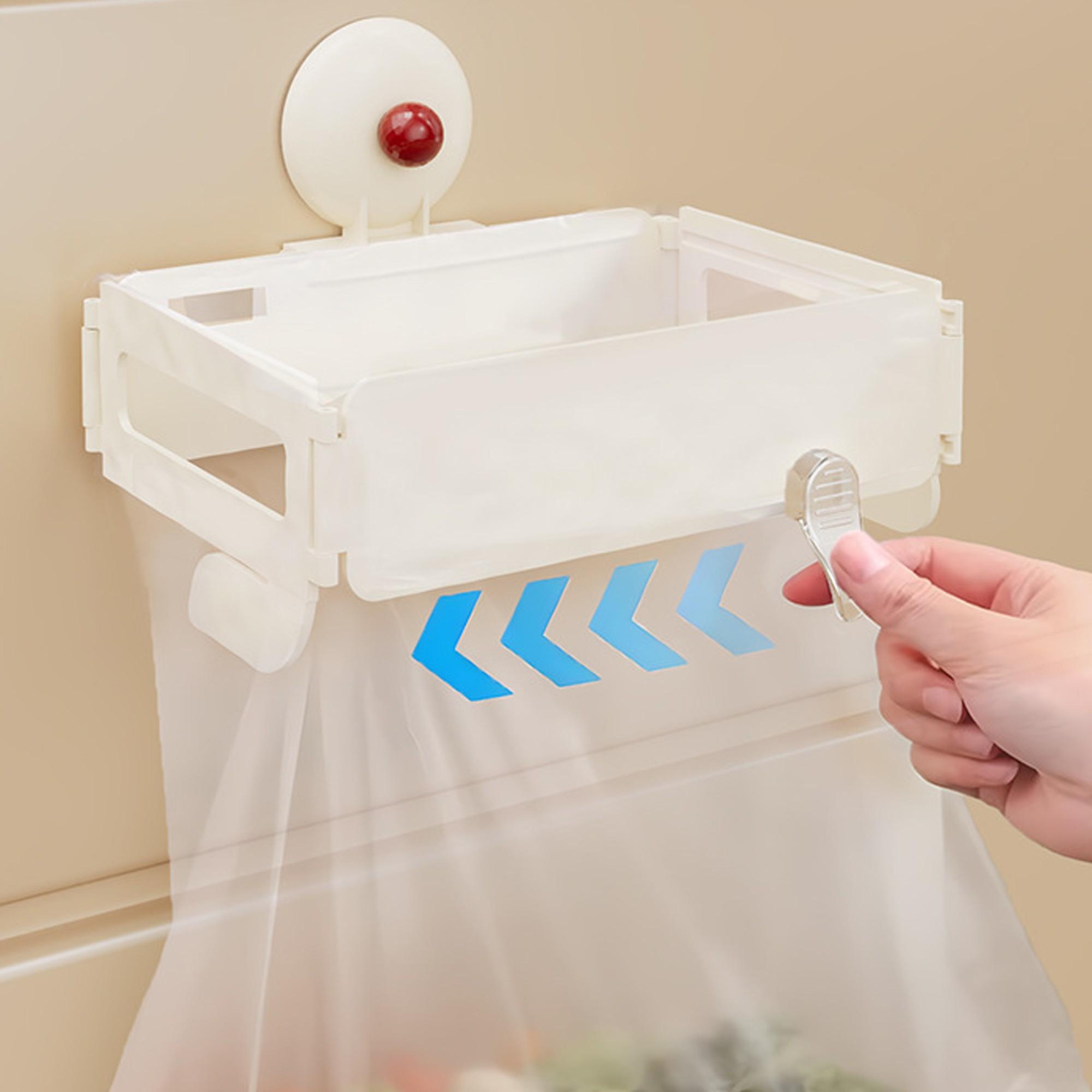 Foldable Trash Can with Suction Cup, Home Cabinet Plastic Bag Holder, Kitchen & Bathroom Storage Rack, Garbage Bag Stand Organiser