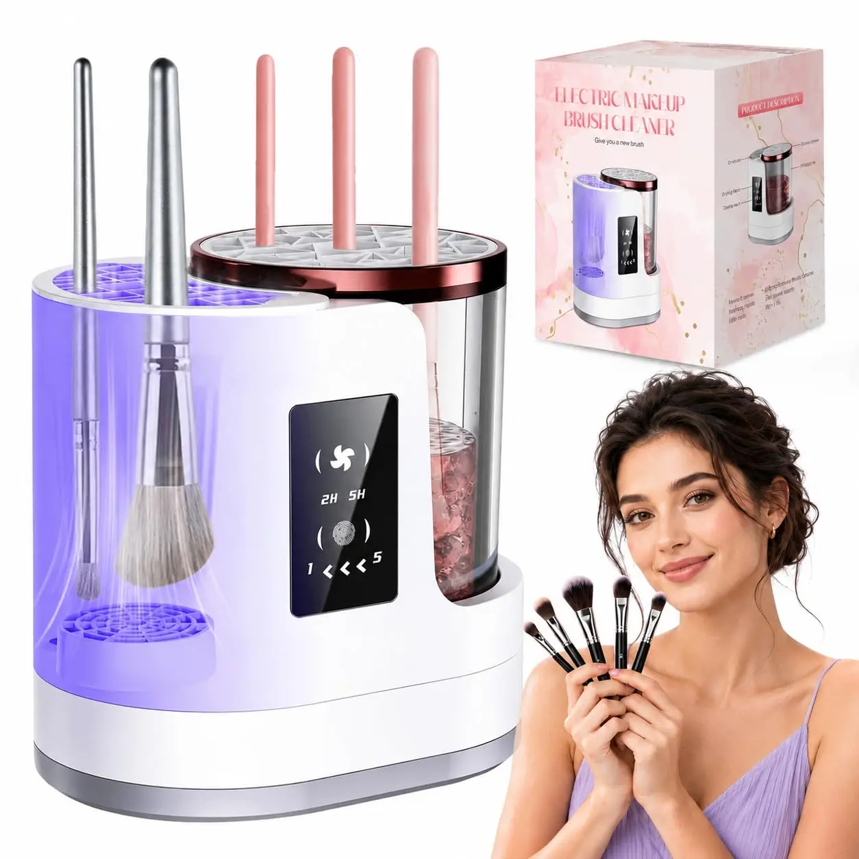 3 IN 1 Electric Makeup Brush Cleaner & Dryer Machine Automatic Cosmetic Brush Washer Portable USB Deep‑Cleaning Beauty Tool for All Types of Makeup Brushes Ideal Gift for Women