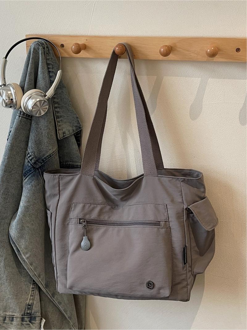 Japanese-style casual large-capacity canvas bag, student laptop bag, simple and lightweight shoulder/handbag/tote bag, zip closure. Suitable for work, school, commuting, shopping, Commuter tote bag, Canvas tote bags