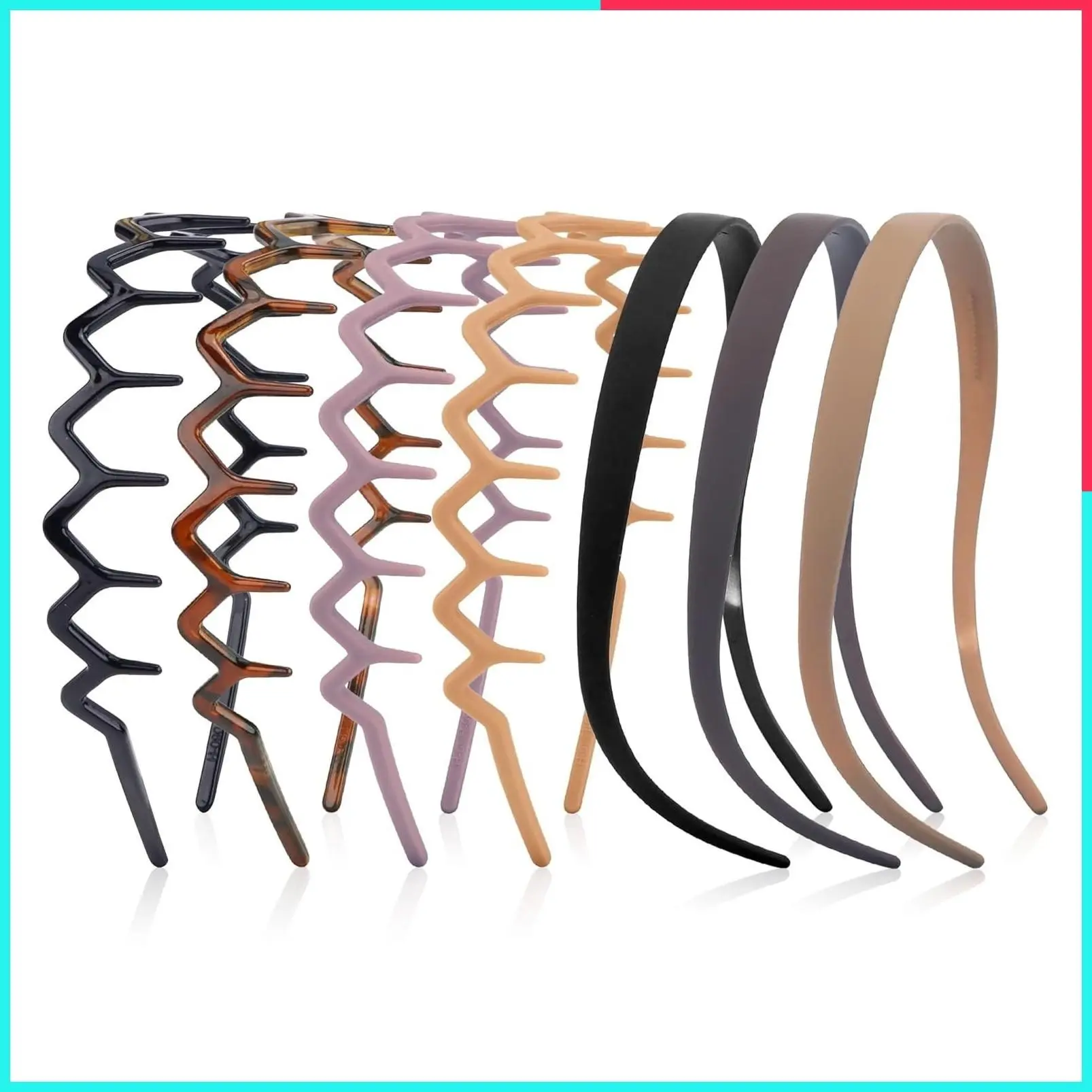 Zig Zag Claw Comb Headbands for Women & Girls, Thin Plastic Hair Band with Teeth, Comfortable Square Headband for Glasses Wearers, 90s Hairband, Black Brown