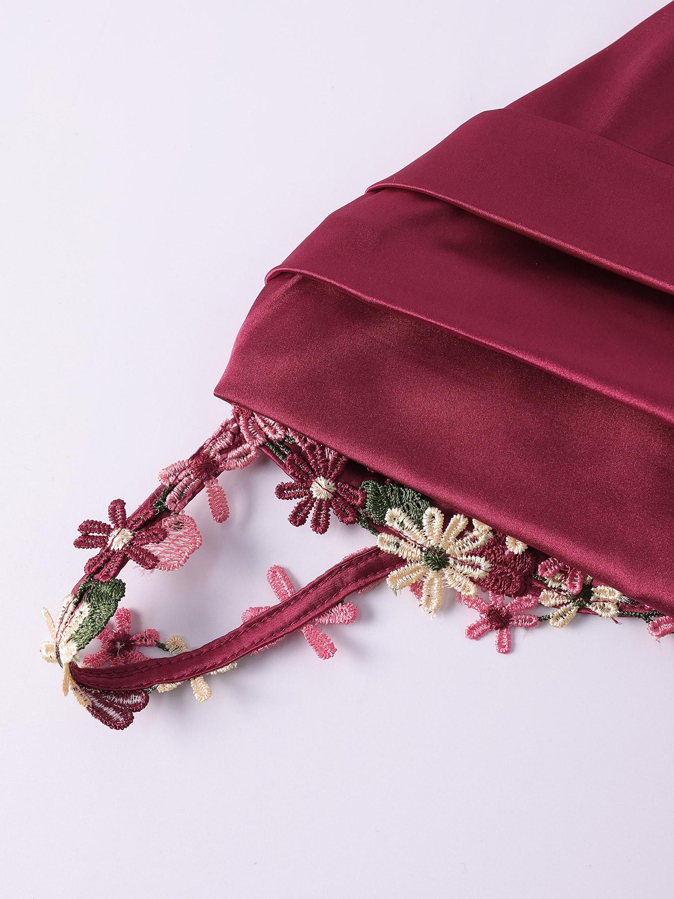 Parthea Backless Floral Embroidery Appliques Satin Ruched  Cami Long Dress,Women Formal & Evening Cocktail Dress