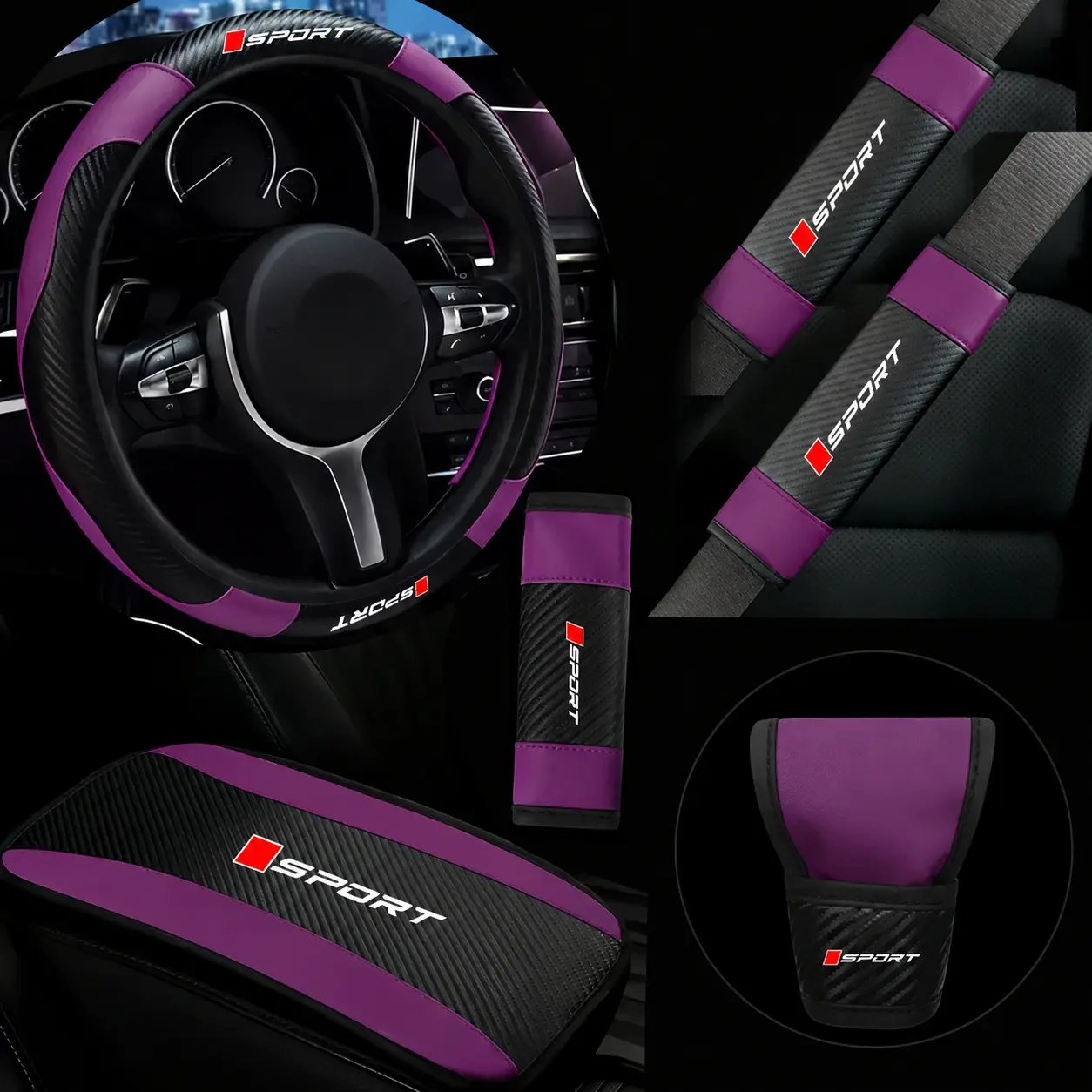 Premium Sport Car Interior Accessory Set | Carbon Fiber Texture | Auto Makeover