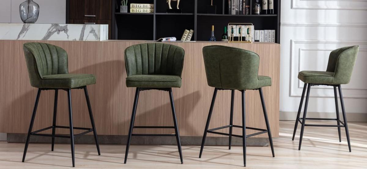CHAIRUS  Modern Counter Height Bar Stools Set of 2,25.5 Inch Counter Stool Armless Bar Chairs with Metal Legs, Footrest,Leather Waterproof Barstools with Back,Thickened Upholstered Bar Chairs Island Stools for Kitchen,Bar,Pub,Green