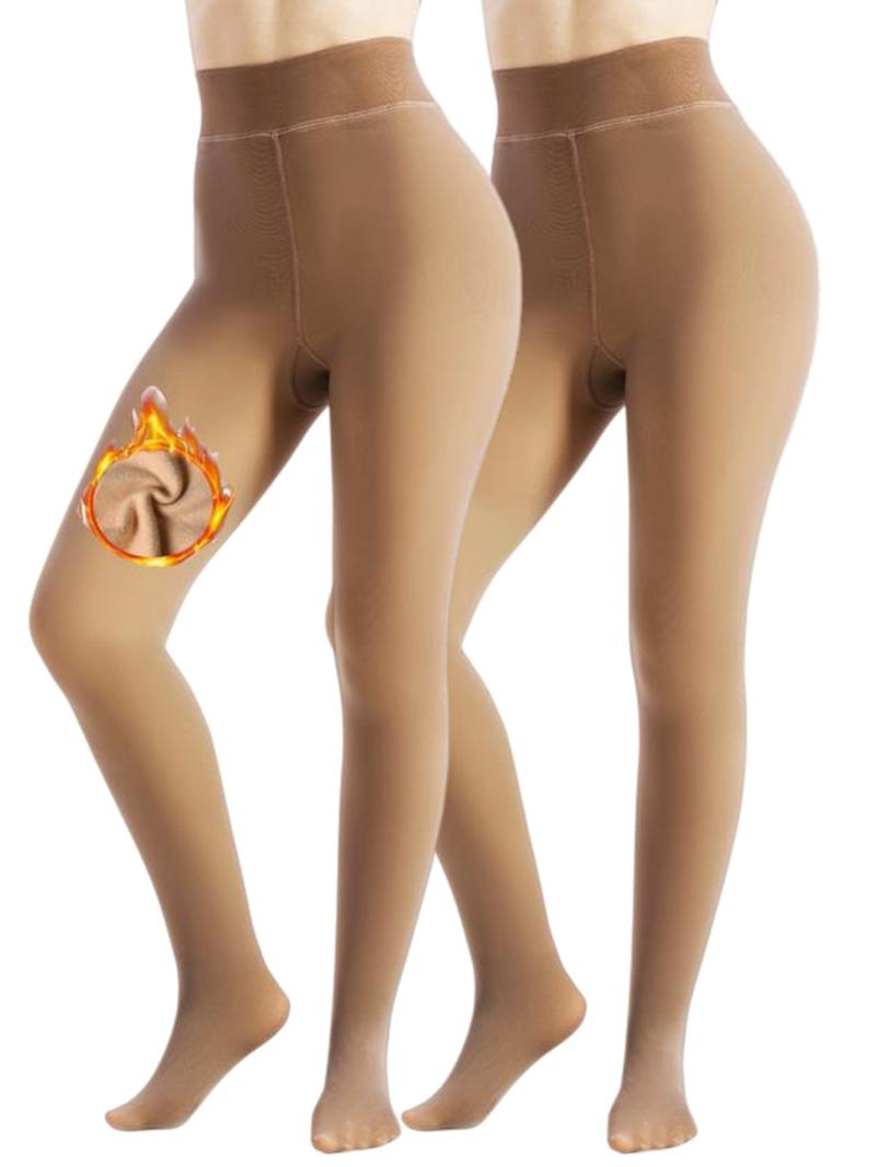 Women's High-Waisted Plain Thick Fleece Pantyhose, Fall & Winter Wear, Slimming Warm Fake Sheer Stockings