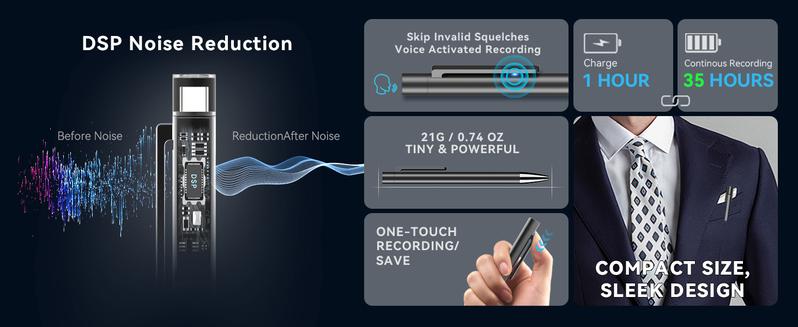 Professional Voice Recorder for Lectures Meetings,Digital Voice Activated Recorder with Playback,64GB(4400Hrs) Dictaphone Audio Recording Device with AI Noise Cancellation,Support OTG