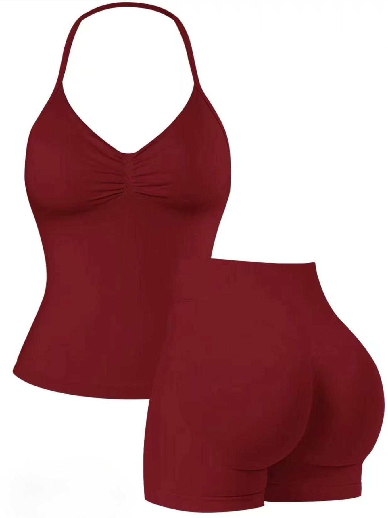 Women's Upgraded Square Neck Halter Sports Tank Top and High Waist Shorts Sporty Set, Sportswear, Yoga Clothes, Perfect for Yoga Fitness Party