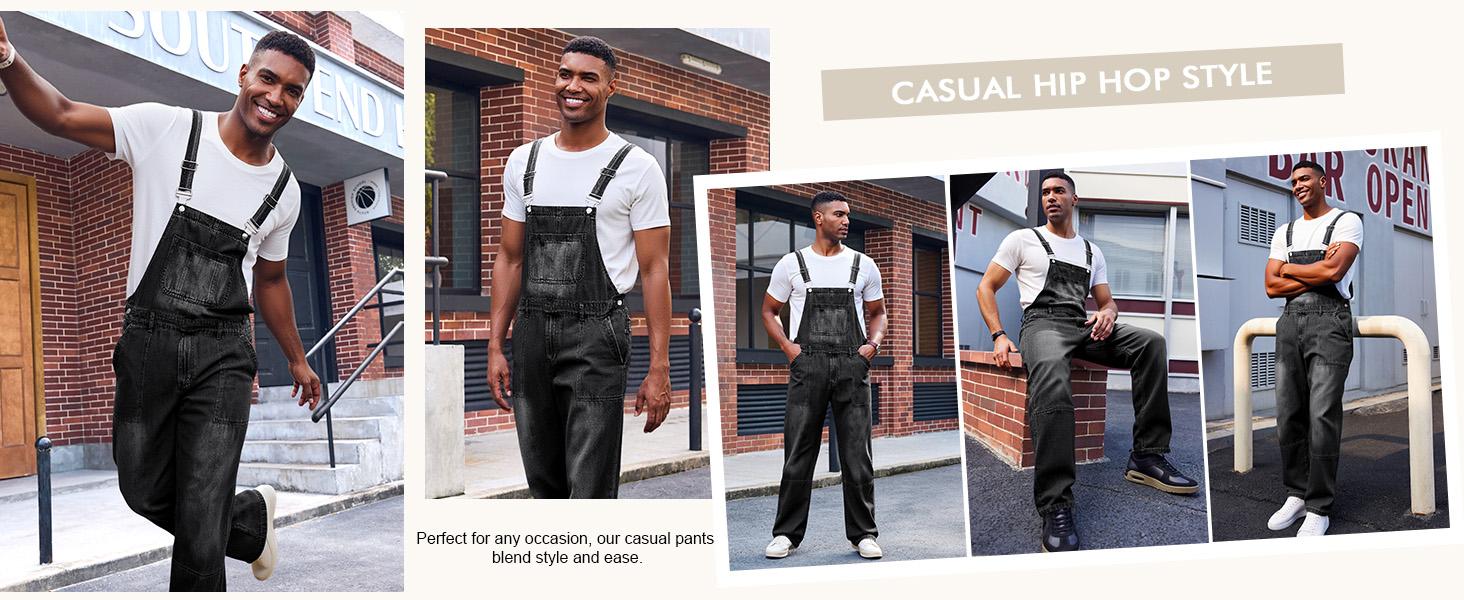 Runcati Men's Denim Bib Overall Jean Romper Casual Fashion Workwear Adjustable Strap Loose Fit Hip Hop Jumpsuit Runcati Men's Denim Bib Overall Jean Romper Casual Fashion Workwear Adjustable Strap Loose Fit Hip Hop Jumpsuit