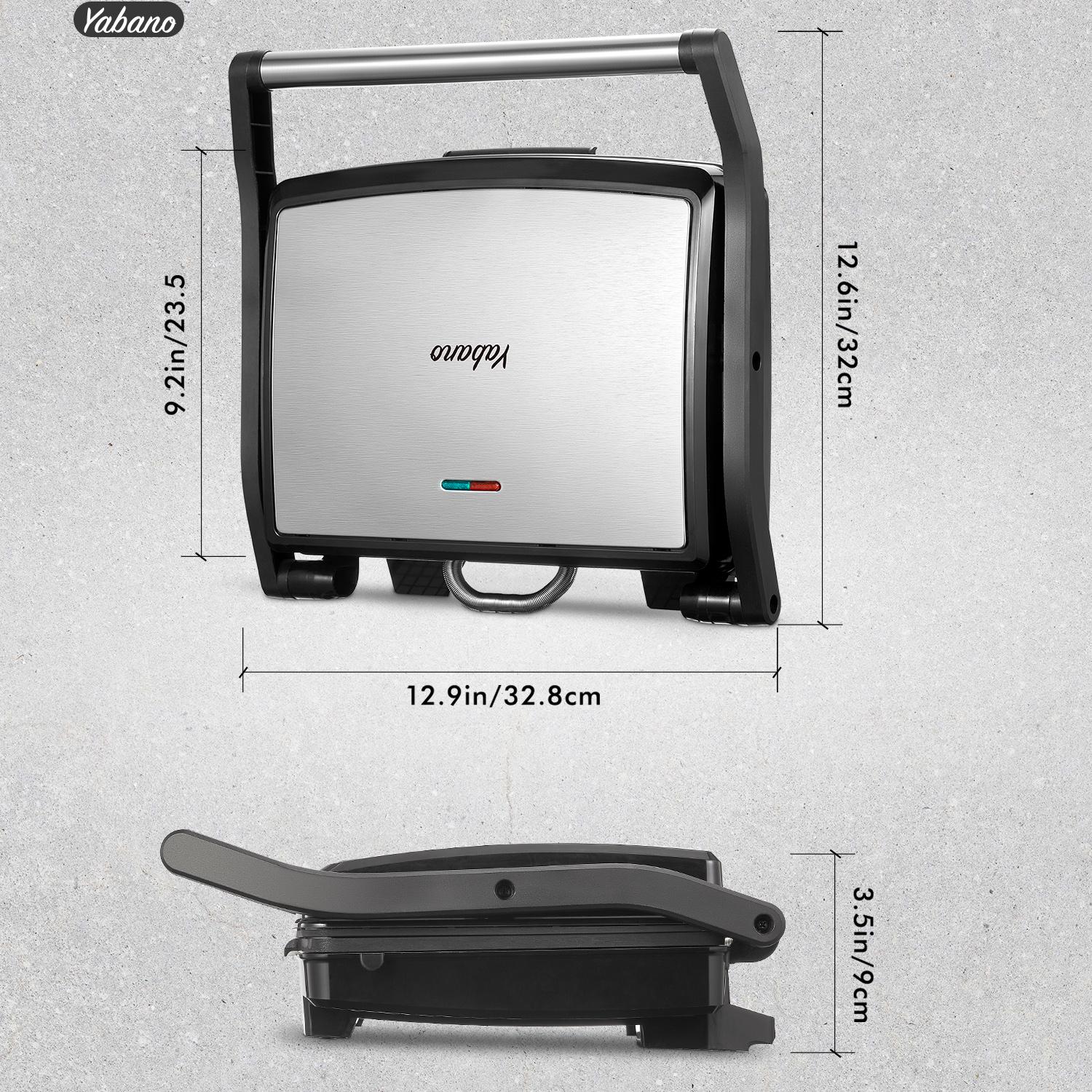 Yabano Panini Press Grill, Gourmet Sandwich Maker, Electric Indoor Grill with Non-Stick Cooking Plate and Removable Drip Tray, Easy to Clean, Stainless Steel shaq branded panini press