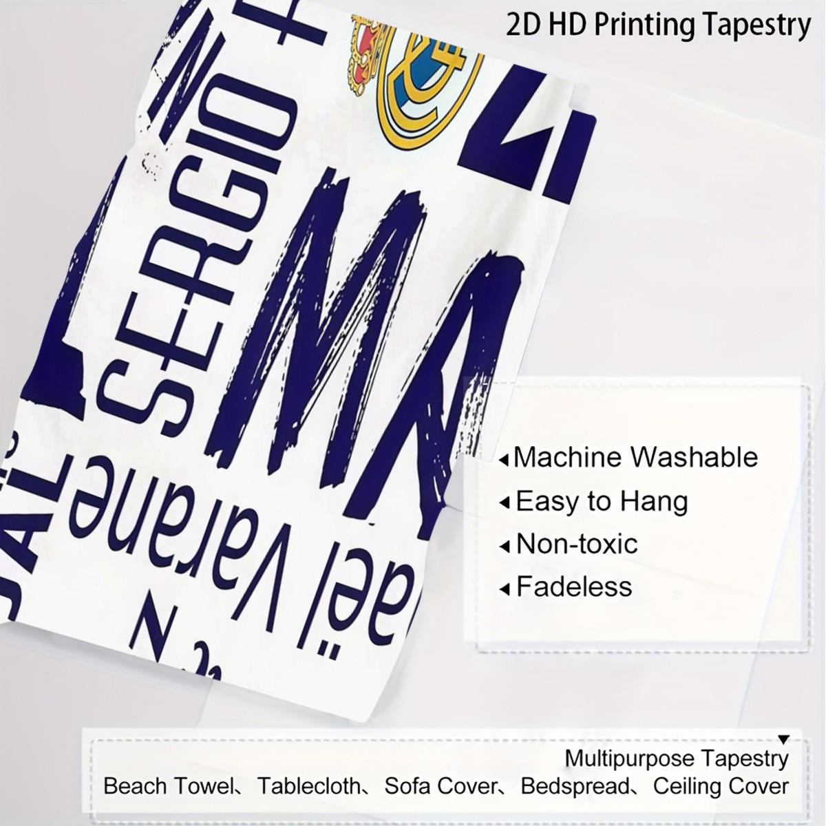 Real Madrid CF Tapestry Wall Hanging, Soccer Team Champions League Themed Wall Tapestry, Sports Fan Room Decor, Dorm Bedroom Living Room Man Cave Wall Art Decoration, Perfect Gift for Football Fans