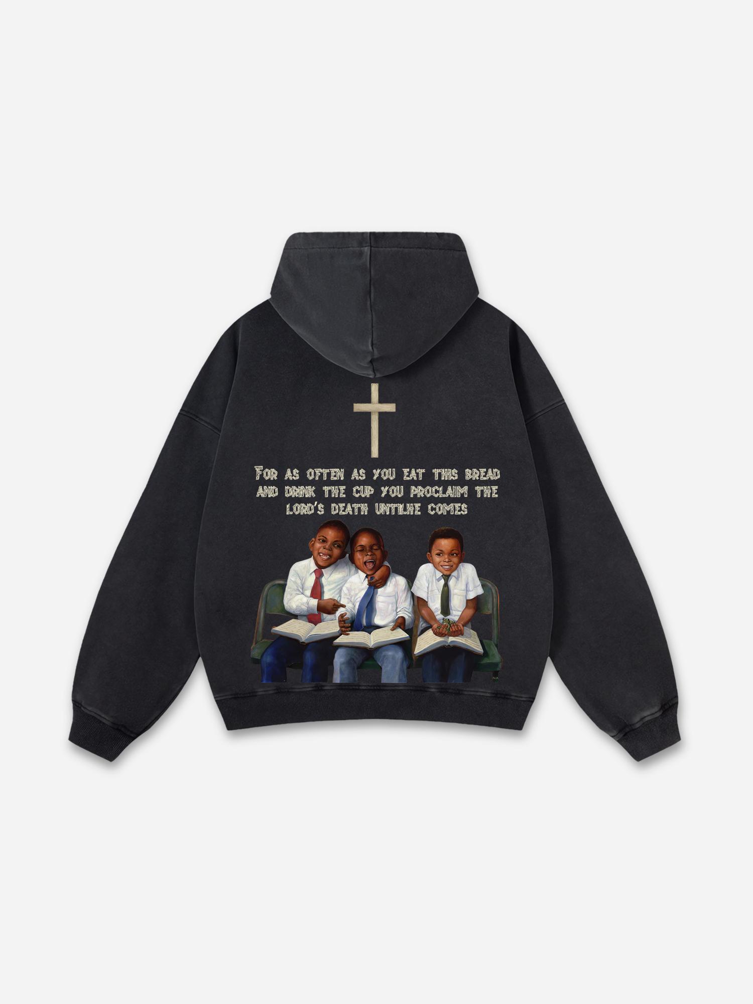 Sopula Studio Men's Vintage First Sunday Faith Graphic Acid Washed Oversized Hoodie Casual Loose Sweatshirt Long Sleeve