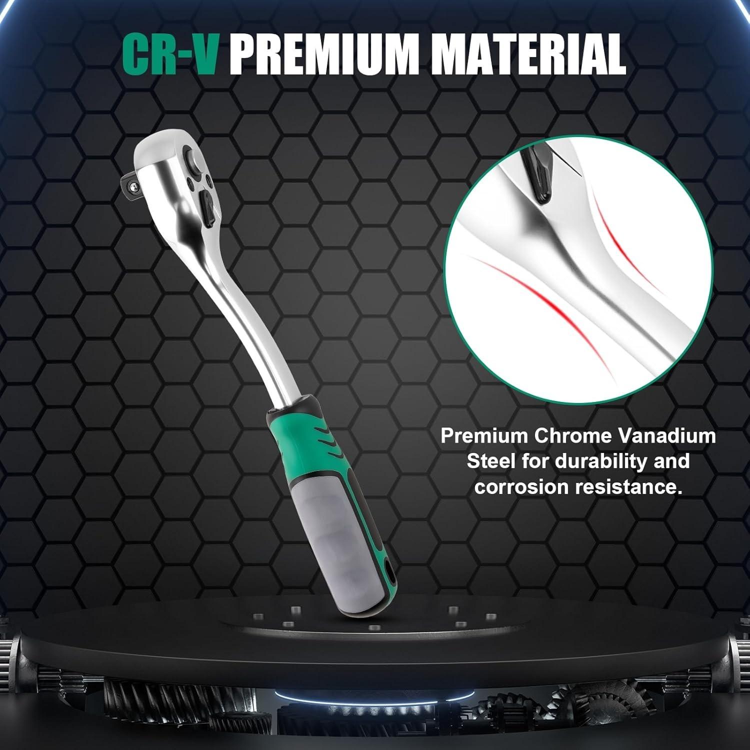 72-Tooth Quick Release Ratchet，1/4" 3/8" 1/2" Drive Socket Wrench, Reversible Ratchet Wrench , Professional Hand Tool for Automotive Repair and Mechanics Use