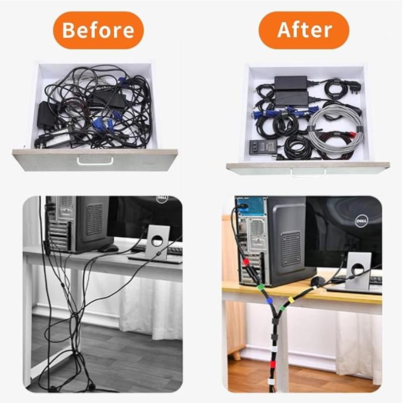 Reusable Multi-Color Velcro Strips, 3m/11.8ft Dual-Sided Adhesive Tape, 0.31 Inch Wide Nylon Cable Organizer