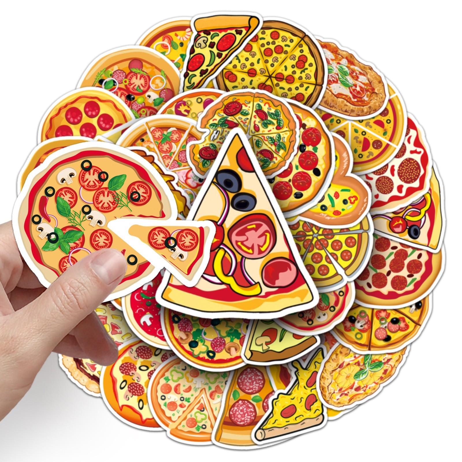 Pizza Sticker Set, 50 Pieces, Aesthetic Vinyl Waterproof Stickers, Water Bottle Food Stickers, Laptop, Phone, Kids Gift Stickers