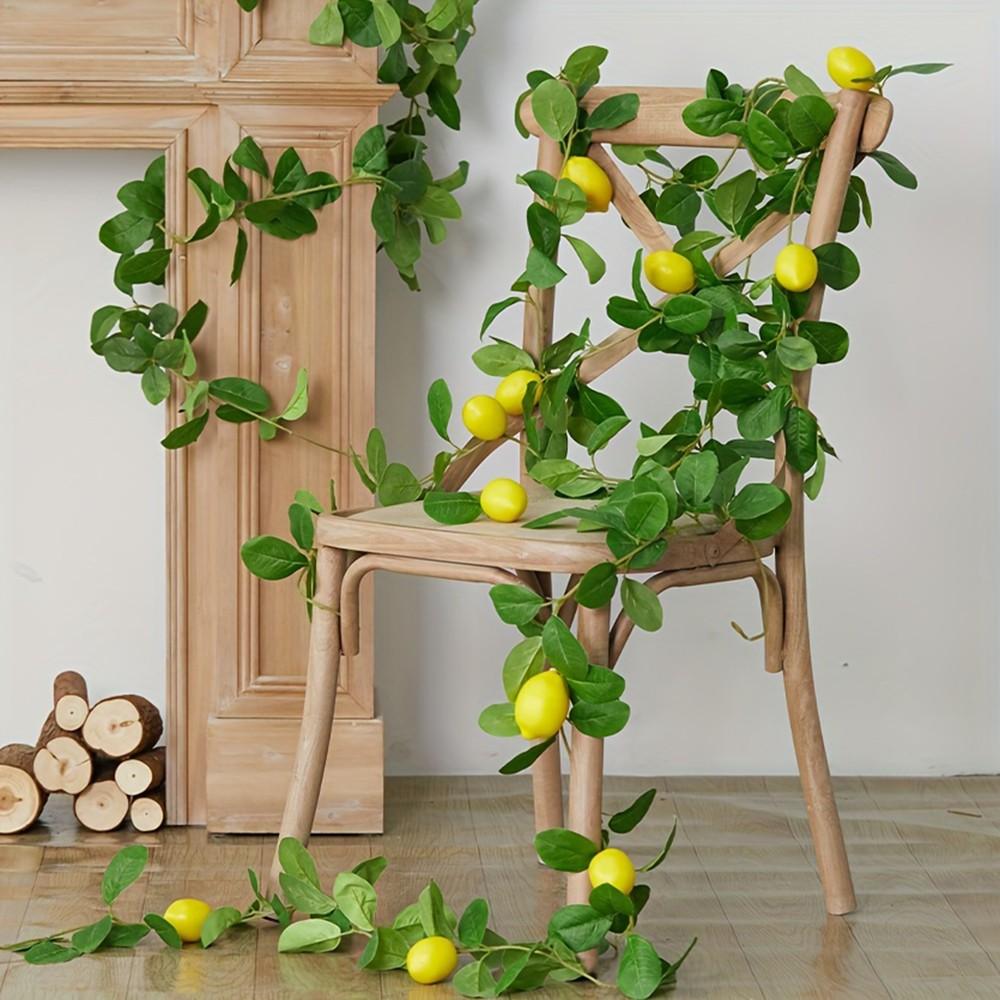 6FT Artificial Lemon Garland, Faux Lemon Vine Greenery Garland with Realistic Leaves & 3 Lemons,  Suitable for Kitchen, Wedding, Farmhouse Mantel, Party Background Decor, Maintenance-Free