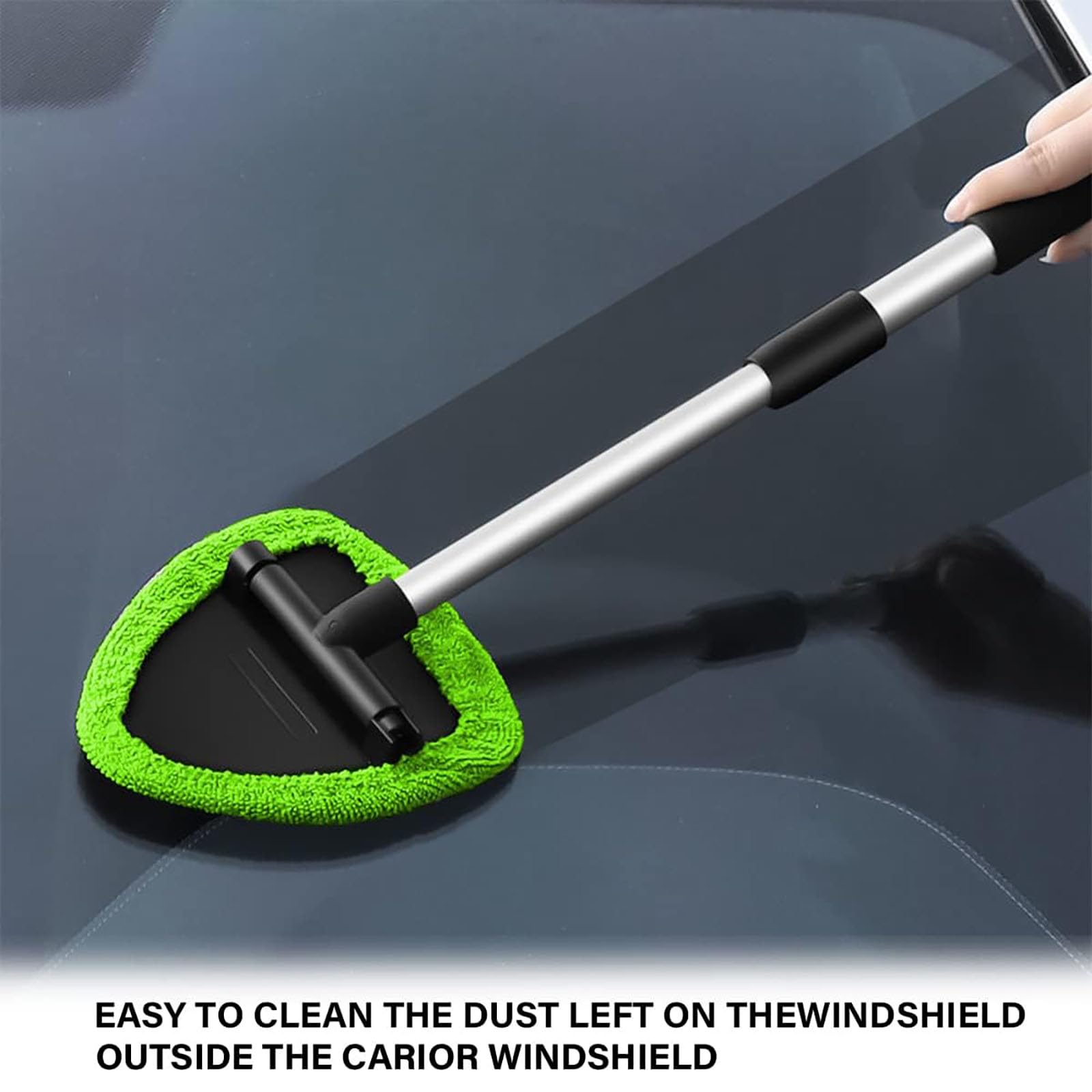Windshield Cleaner Tool - Extendable Handle Auto Glass Wiper Kit with 4 Reusable Washable Microfiber Pads! Perfect for Car Interior & Exterior, Cleans Dirty Windows Easily. Green Wand + Cloth Pads, Must-Have Car Cleaning Brushes for Spotless Glass