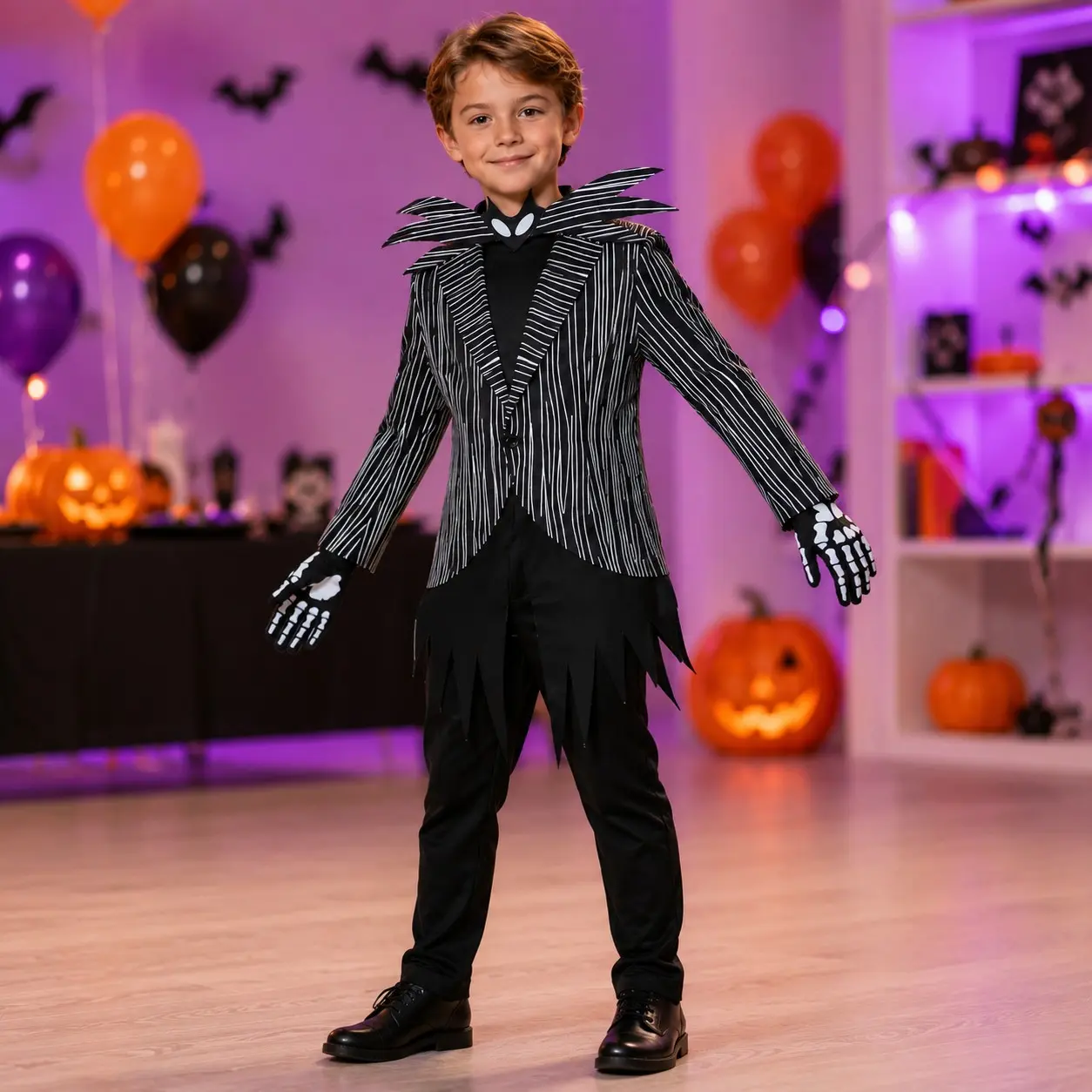 Men's Jack Nightmare Costume Zebra Striped Tailcoat Christmas Coat with Bow, Festive Holiday, Unique Party Wear