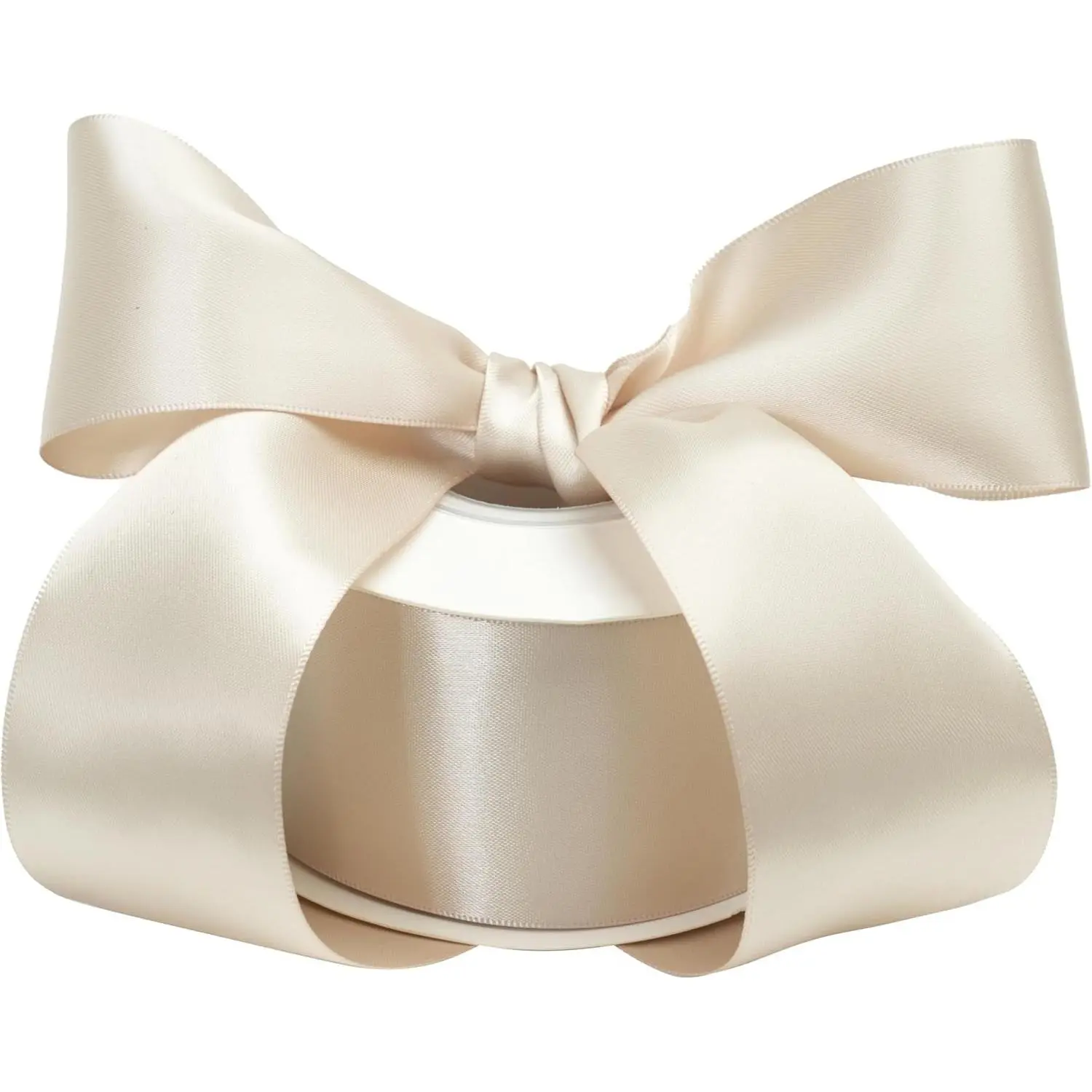 Double Face Satin Ribbon 2 Inch x 25 Yards Thick Nude Champagne for Wedding Decor Gift Wrapping Bridal Bouquet Party Favor Flower Arrangement Bows DIY Crafts