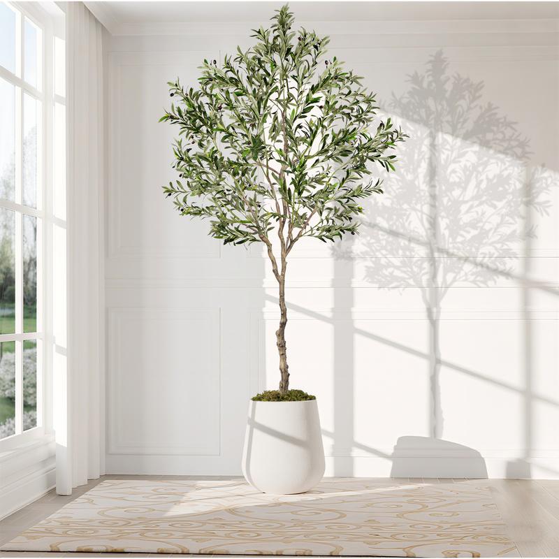 Artificial Olive Tree, Fake Indoor Plants , 6/7/8 Feet Tall- Realistic Large Simulated Potted Tree - Vintage Modern Home Decor For Home Office, Bedroom And Living Room, Thanksgiving Decoration