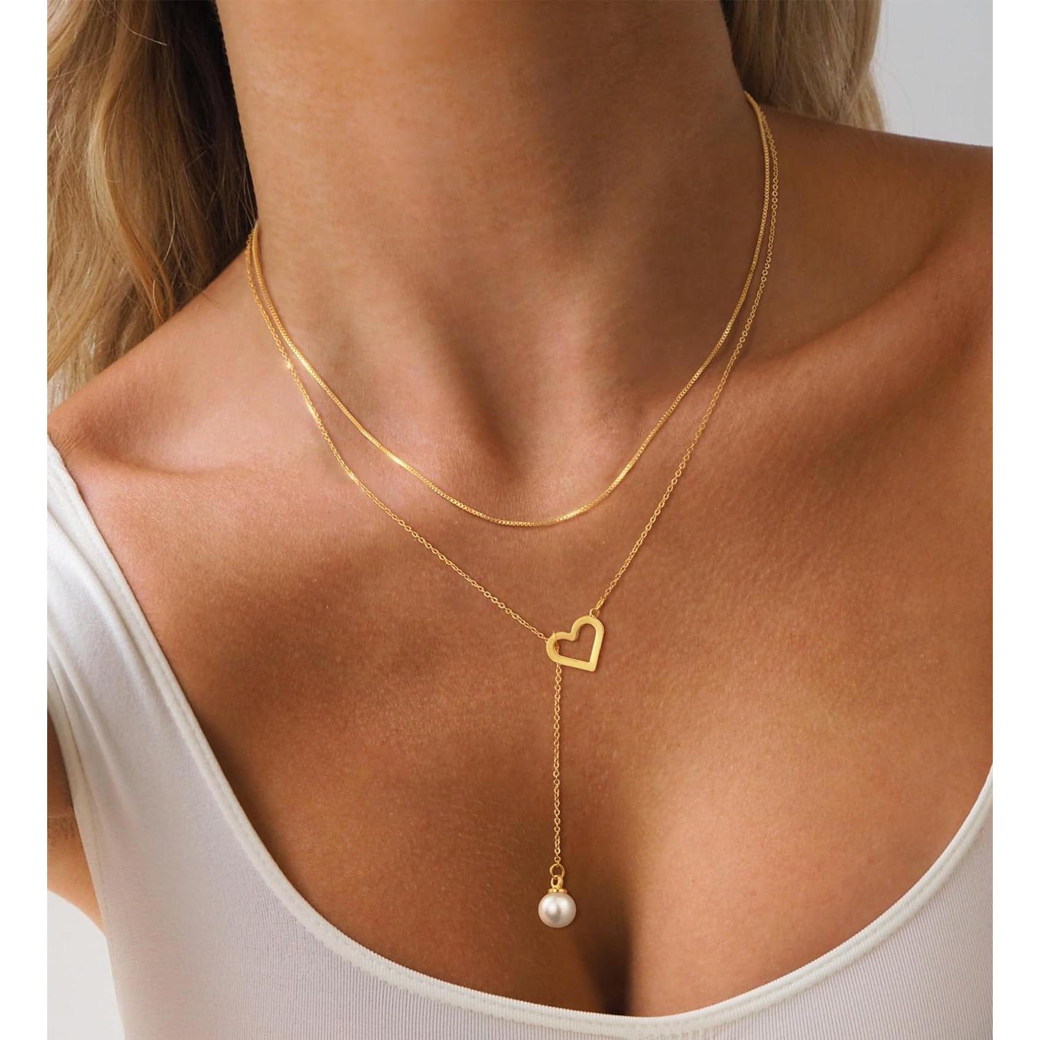 TEWIKY Lariat Necklace For Women Trendy Long Necklaces Drop Dangle Layered Necklace For Girls Gift Jewelry For Fashion dealsforyoudays