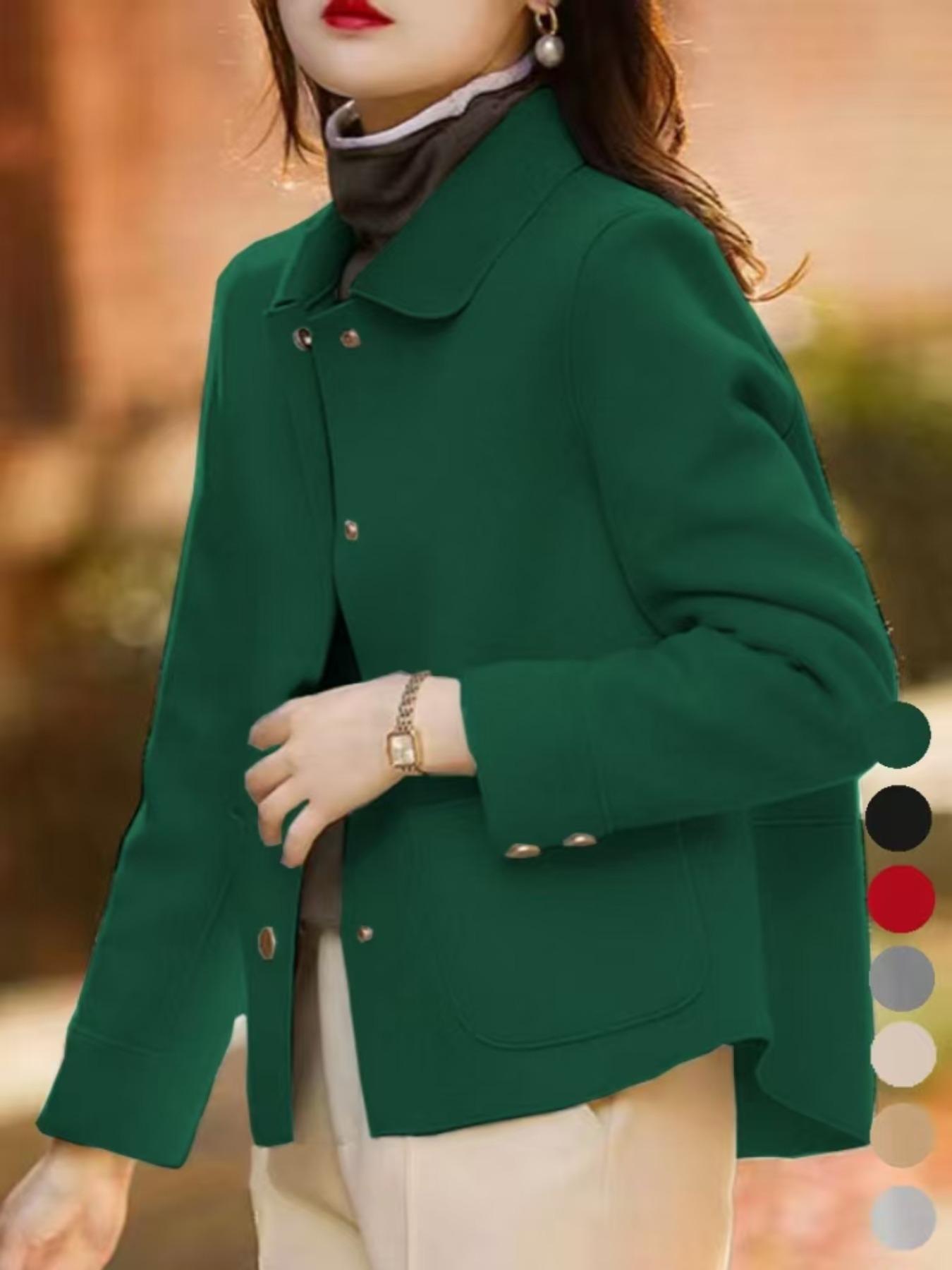 Women's Fashionable Simple Coat, Stand Collar Single Button High-Quality Short Woolen Overcoat, Casual Loose Fit Winter Jacket