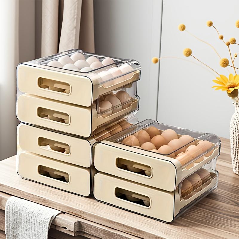 Large Capacity Refrigerator Egg Rack, 2 Layer Storage Box for 32 Eggs, Transparent Plastic Egg Tray, Fridge Organizer Container