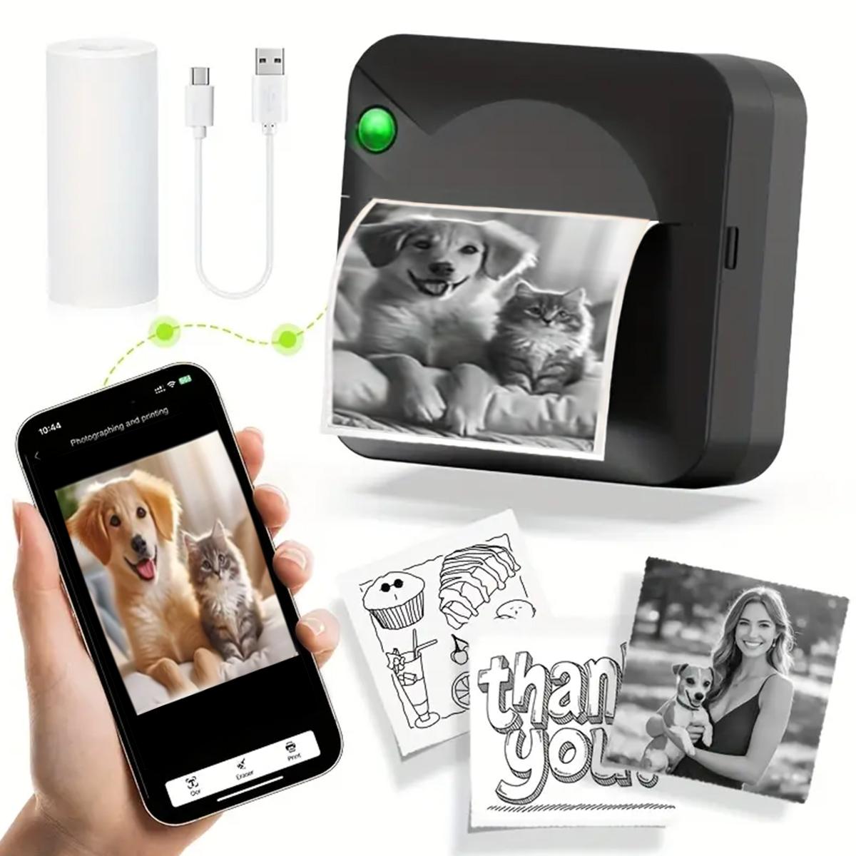 Portable Wireless Mini Printer, Thermal Inkless Printer, Compatible with iOS and Android, Ideal for Office and Home Use