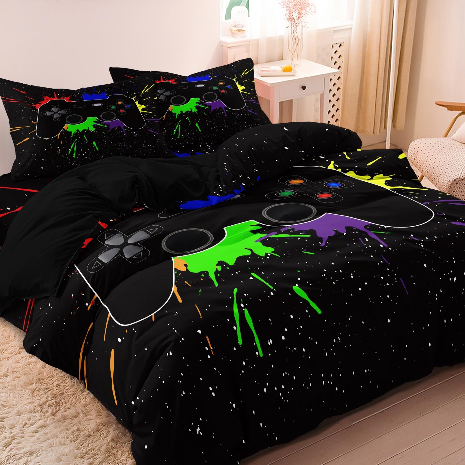 Video Game Controller Mouse Keyboard Headphone Pattern - Modern Fashionable Cool Gamepad Print - Boys Youth Gaming Equipment Bedding Set - 3pcs Duvet Cover Set (1Duvet cover+2Pillowcase ，No quilt)