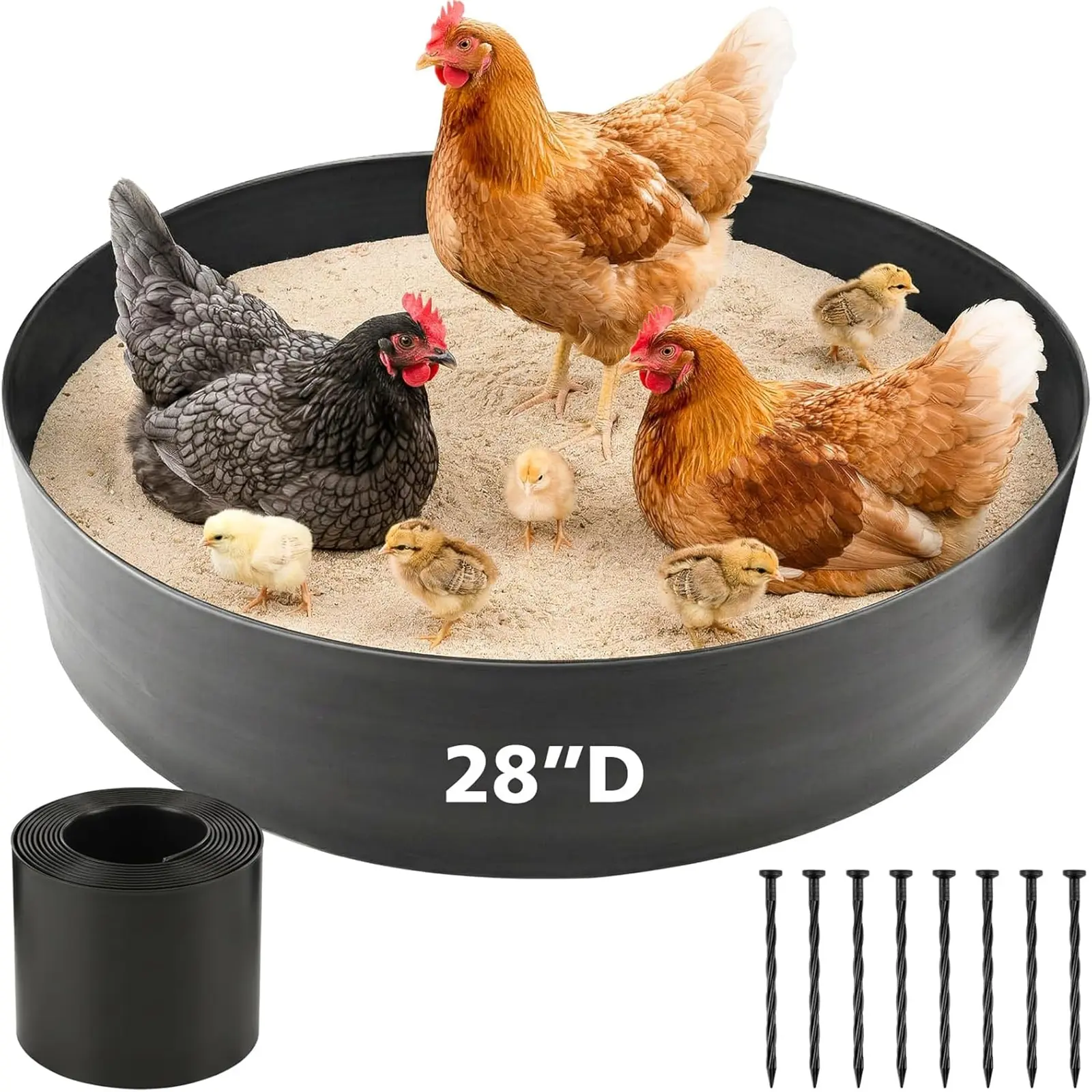 28 Inch PE Chicken Dust Bath Tub No Bottom Design Adjustable Chicken Sand Bath Container Coop Cleaning Supplies Poultry Accessory