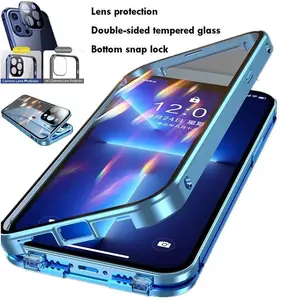 360 ° Full Protection Metal Magnetic Double-Sided Glass Snap Lock Phone Case For iPhone 17 16 Pro Max 14 11 12 13 15 Pro Max Cover