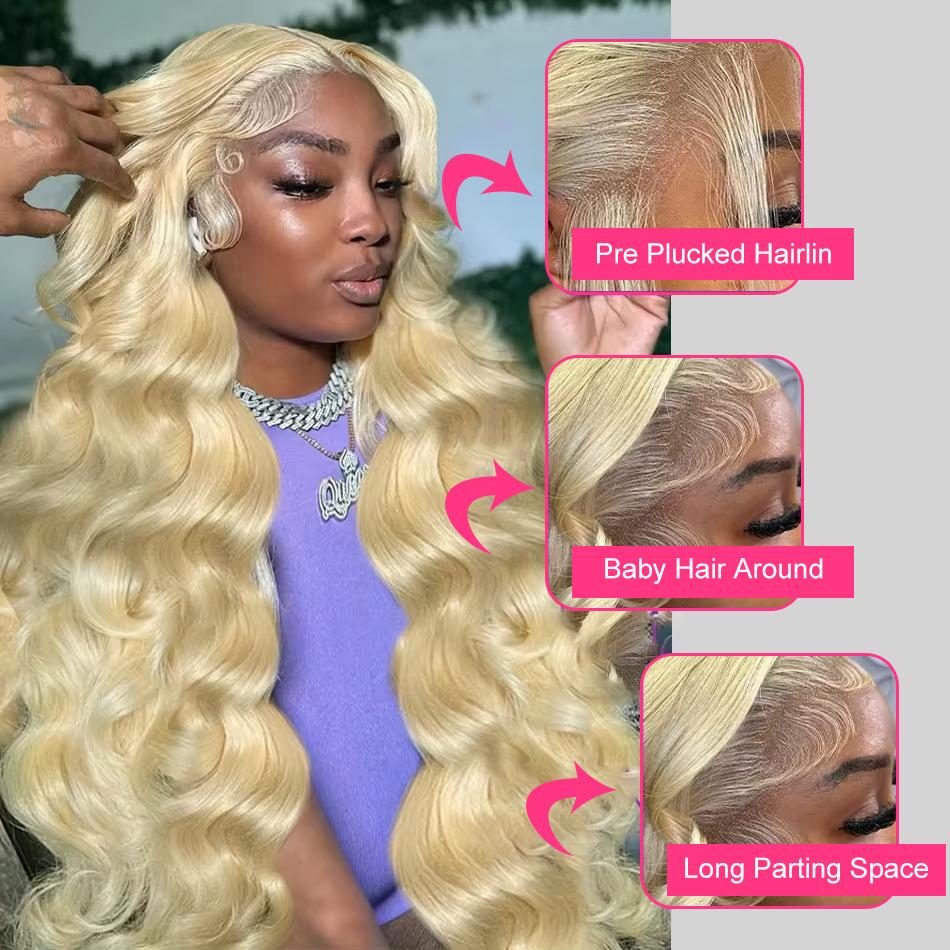 40 Inch Blonde Body Wave Lace Front Wig CUTE BEIN HD Transparent Lace Human Hair Wigs 13x6 Lace Frontal Wave Wig Natural Hairline 180 Density