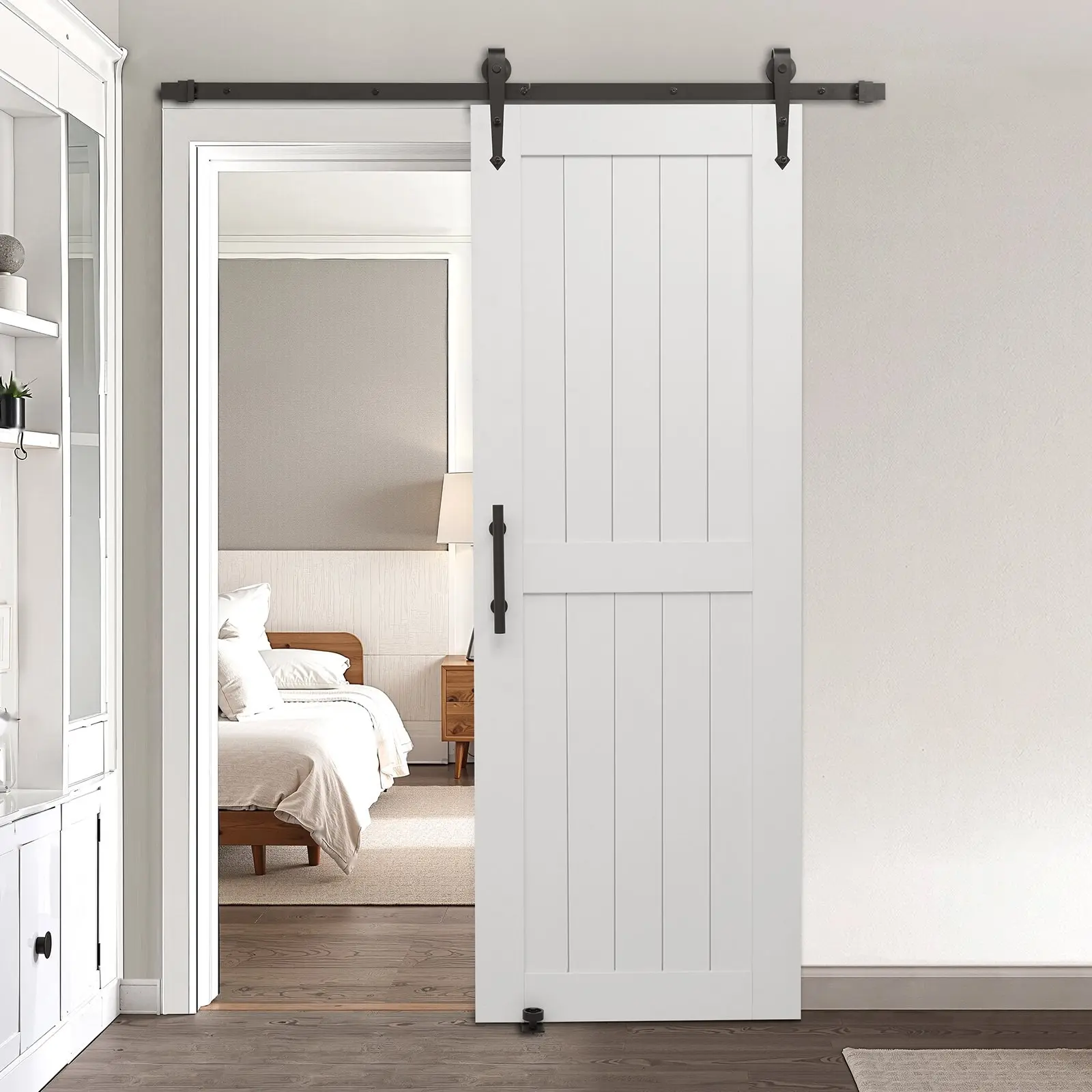 Sliding Barn Door With Hardware Kit 30 X 84 Inch MDF Panel PVC Surface, Durable Track System, Easy Installation, Quiet Smooth Sliding, Rustic Modern Interior Door for Home, Kitchen, Closet