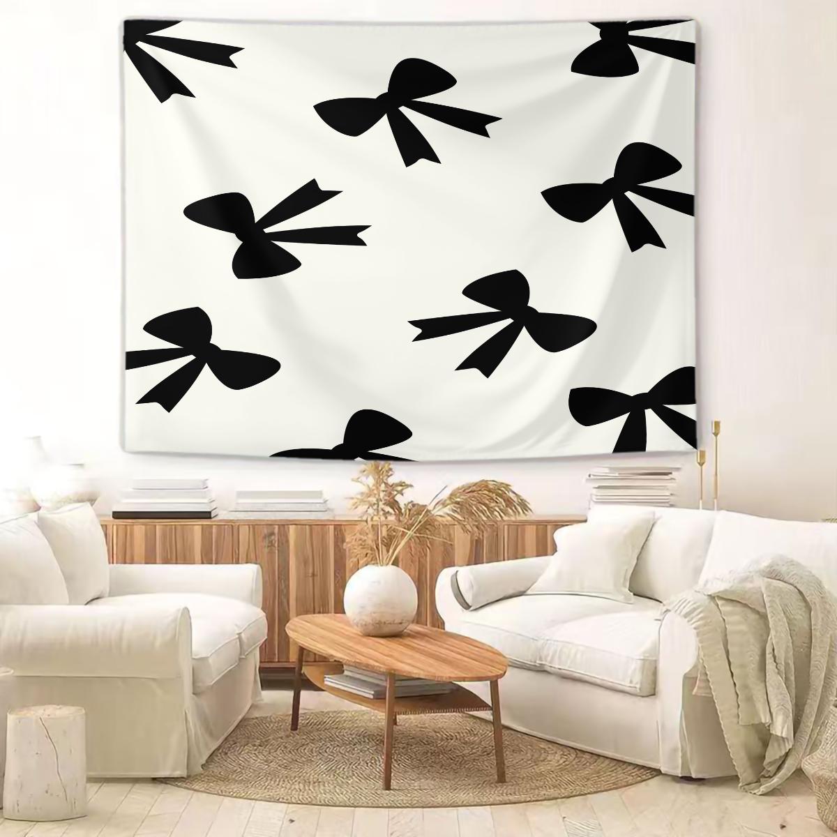 Bow Print Wall Tapestry, Minimalist Bedroom Wall Decor with Heart Accents, Aesthetic Gift for Girls