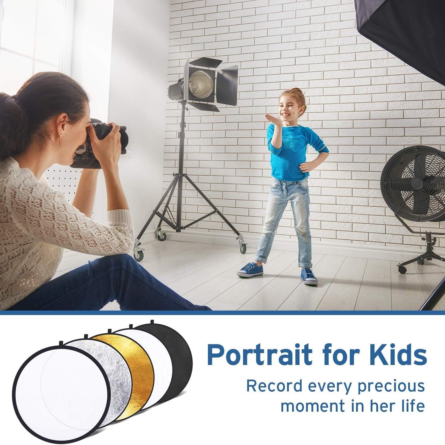 Light Reflector Light Diffuser 5 in 1 Collapsible Multi Disc with Bag - Translucent, Silver, Gold, White, and Black for Studio Photography Lighting and Outdoor Lighting, Photography Tool, 24 Inch/60cm