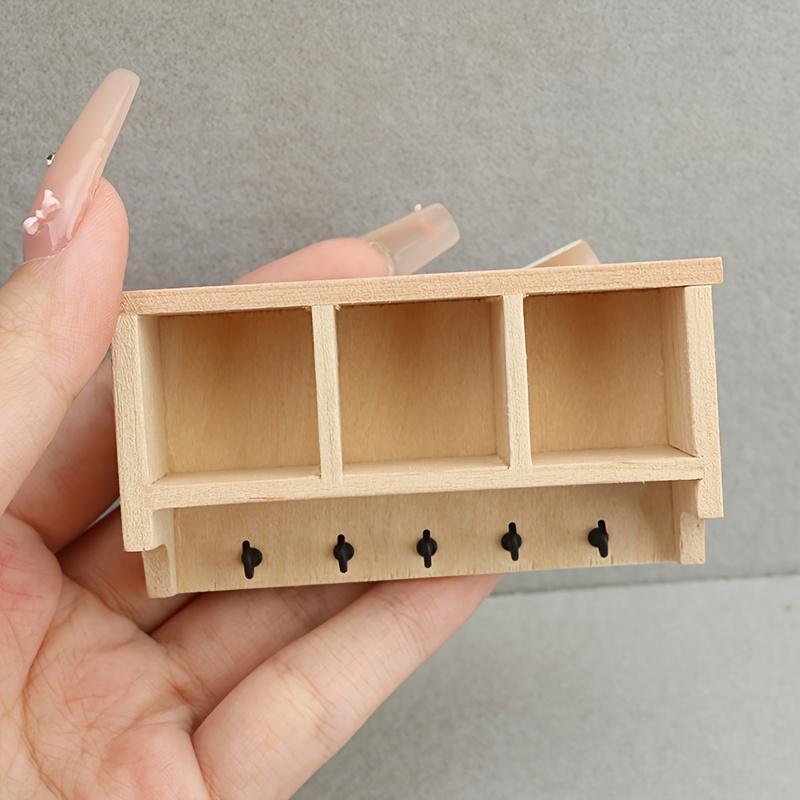 Wall Mounted Shelf with Hooks 1:12 Miniature Dollhouse DIY Accessory for Living Room Scene Photography, Perfect Holiday Gift for Collectors
