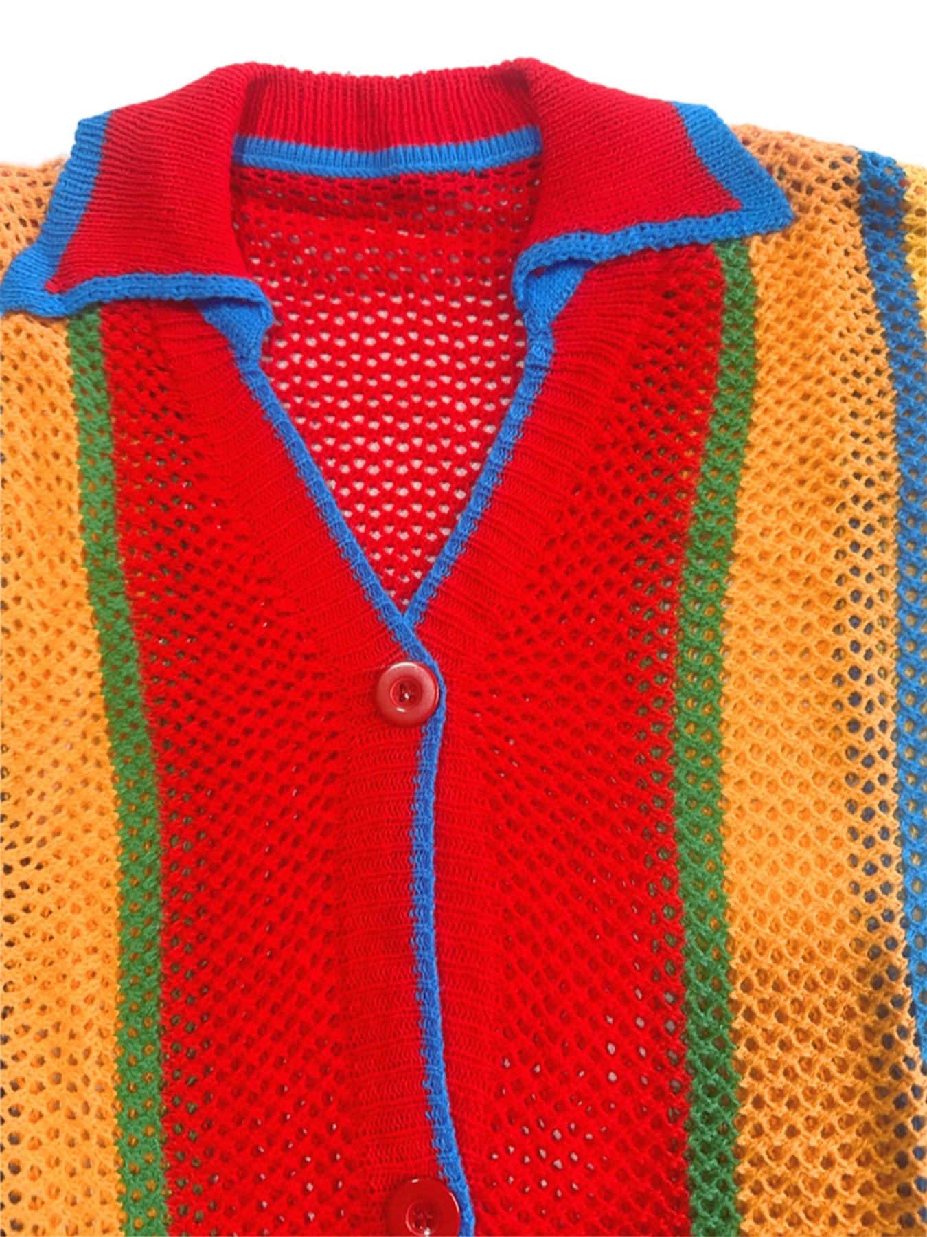 Women's Striped Print Crop Knit Top & Shorts Two-Piece Set, Casual Fashion Cozy Knitwear Set for Daily Outdoor Wear, Ladies Clothes for Summer, Cute Summer Outfit