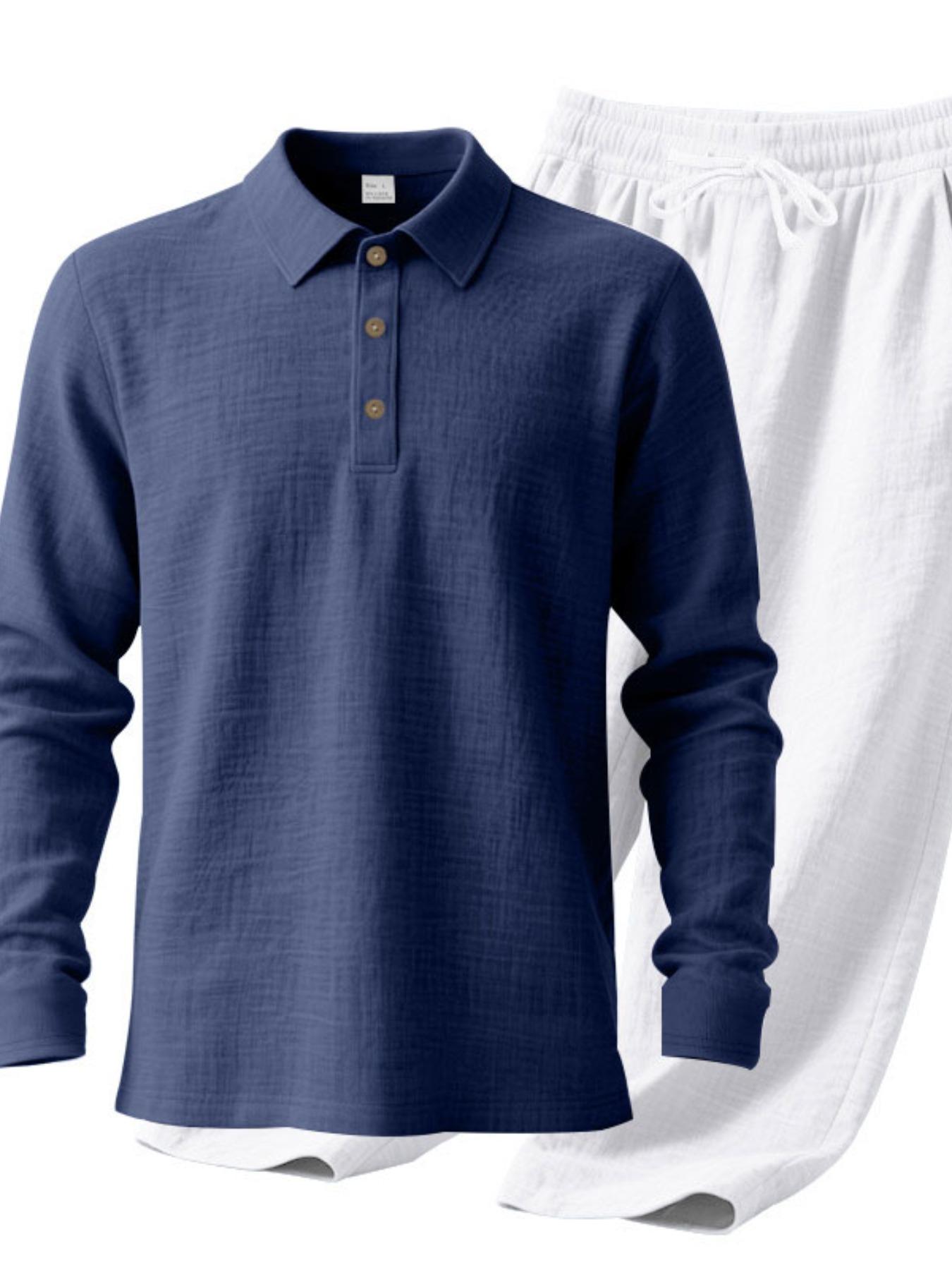 Men's Linen Shirt Set, Old Money Aesthetic Casual Elegant Comfortable Men's Clothing, Skin-Friendly Breathable Fabric for Beach Vacation Home Use