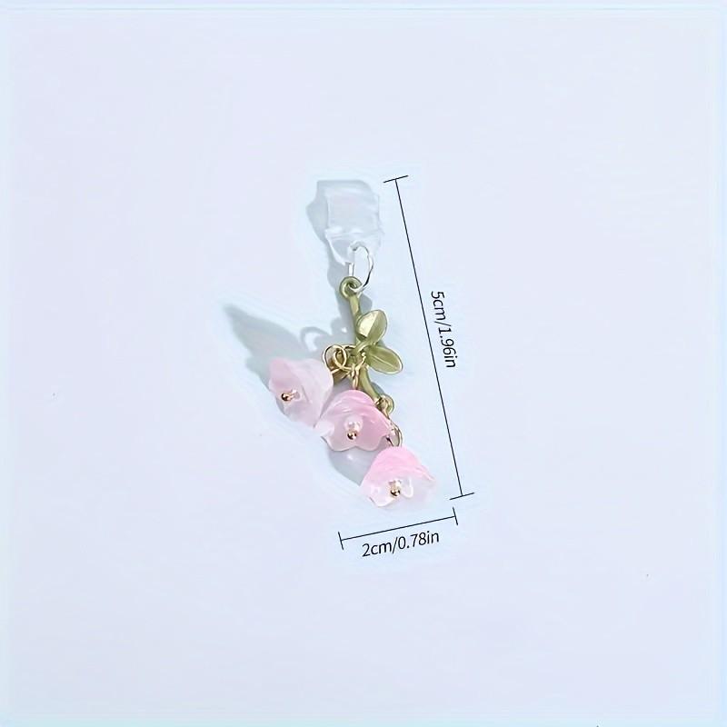 Cute Lily of the Valley Phone Dust Plug, Fairycore Floral Wind Chime Charm, Aesthetic Charging Port Cover for Cell Phone Type-C