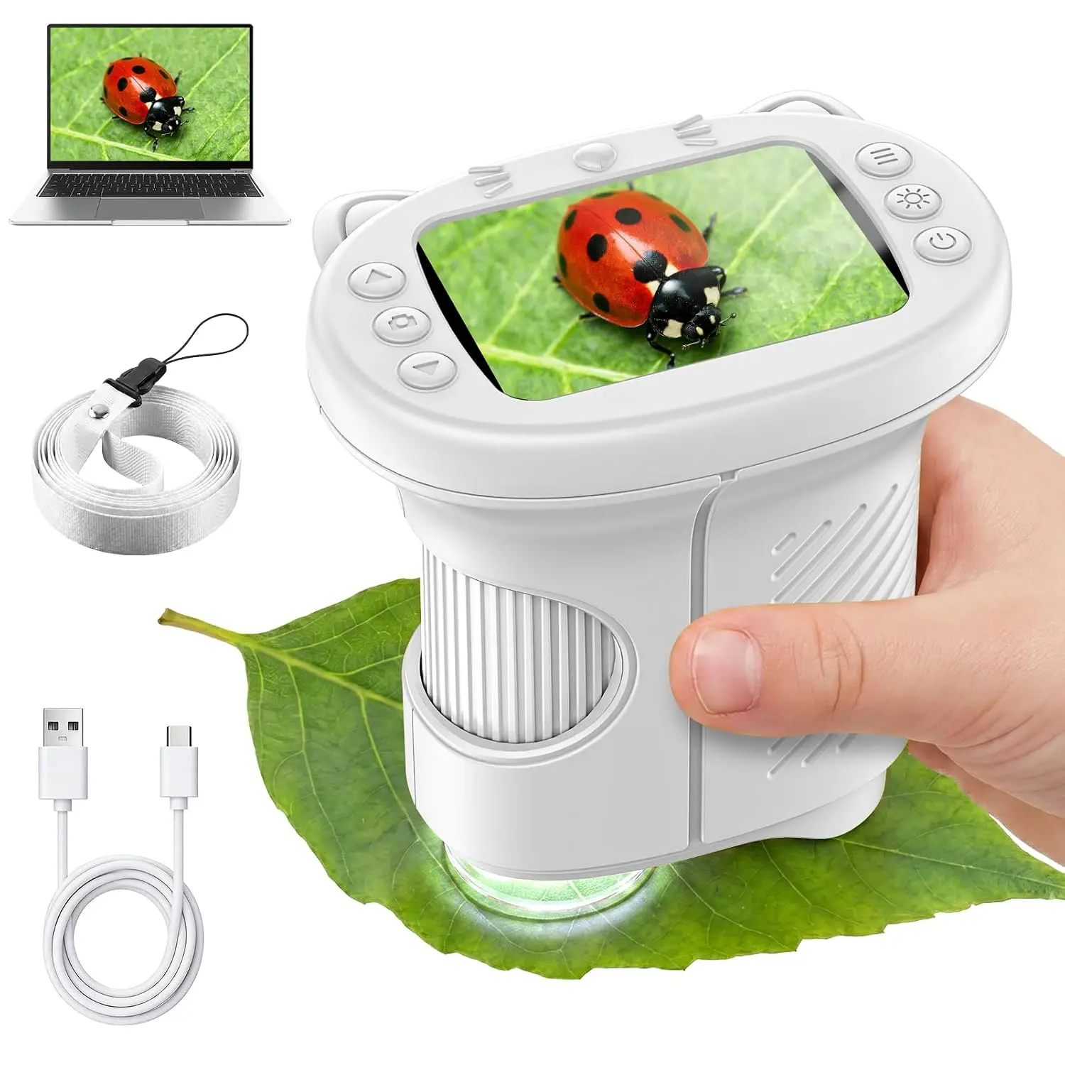 Handheld Kids Microscope, Digital 1000X Miniscope, HD 2.4" Screen