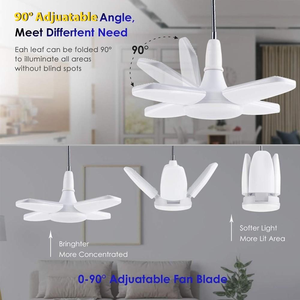 2/5 Pack Kasotile Mini Garage Lights, 28W LED Shop Lights, Garage Light Ceiling Led with 4+1 Deformable Panels, Screw in E26/E27 Socket Bulb for Warehouse, Workshop, Basement, Barn Lighting