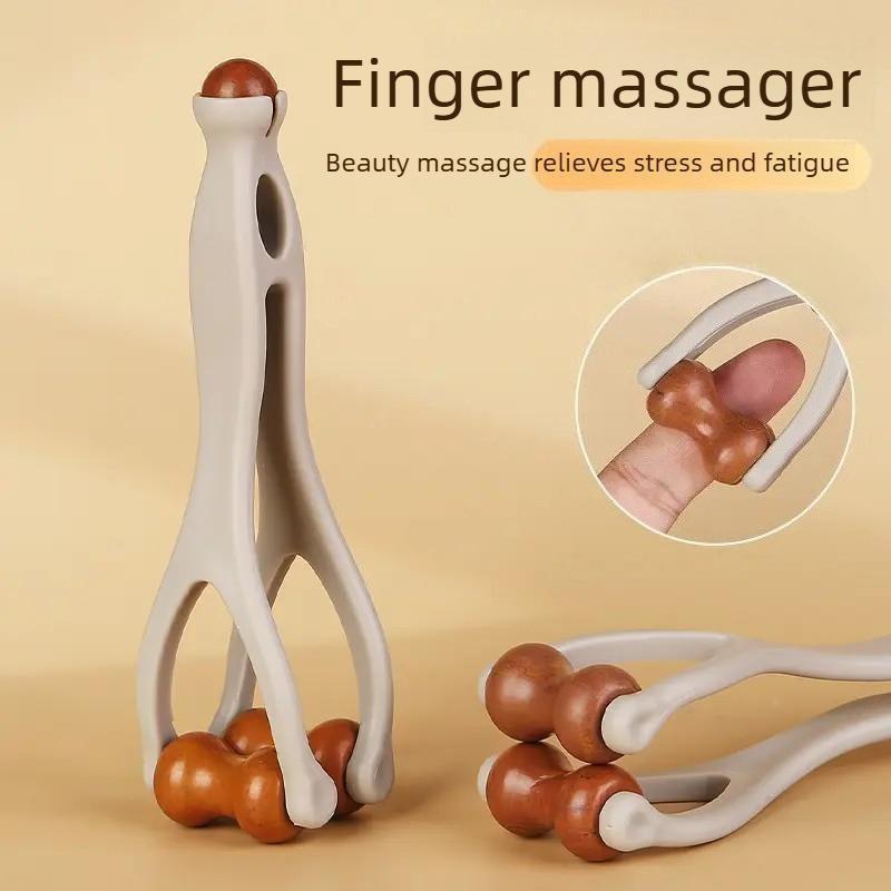 Wooden Finger Massager with Roller, Hand Joint Acupressure & Meridian Massage Tool, Pain Relief Therapy Device