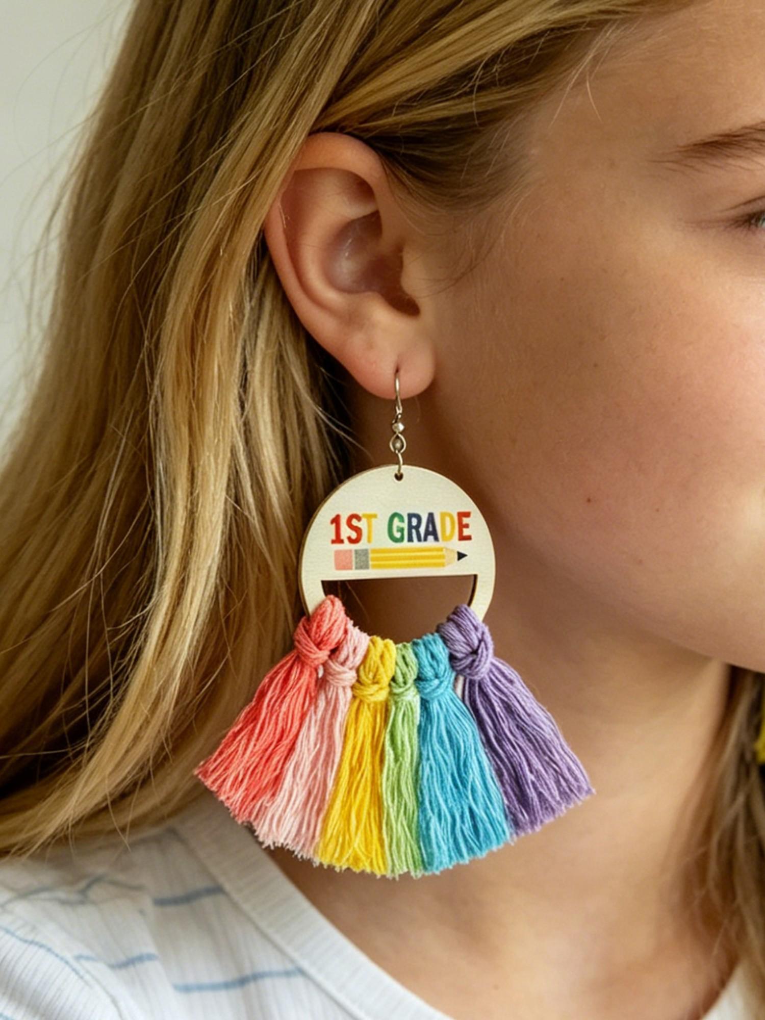 Colorful Braided Drop Earrings, Handmade Tassel Rainbow Jewelry, Perfect Gift for Teachers and Students, Elegant Back-To-School Accessories