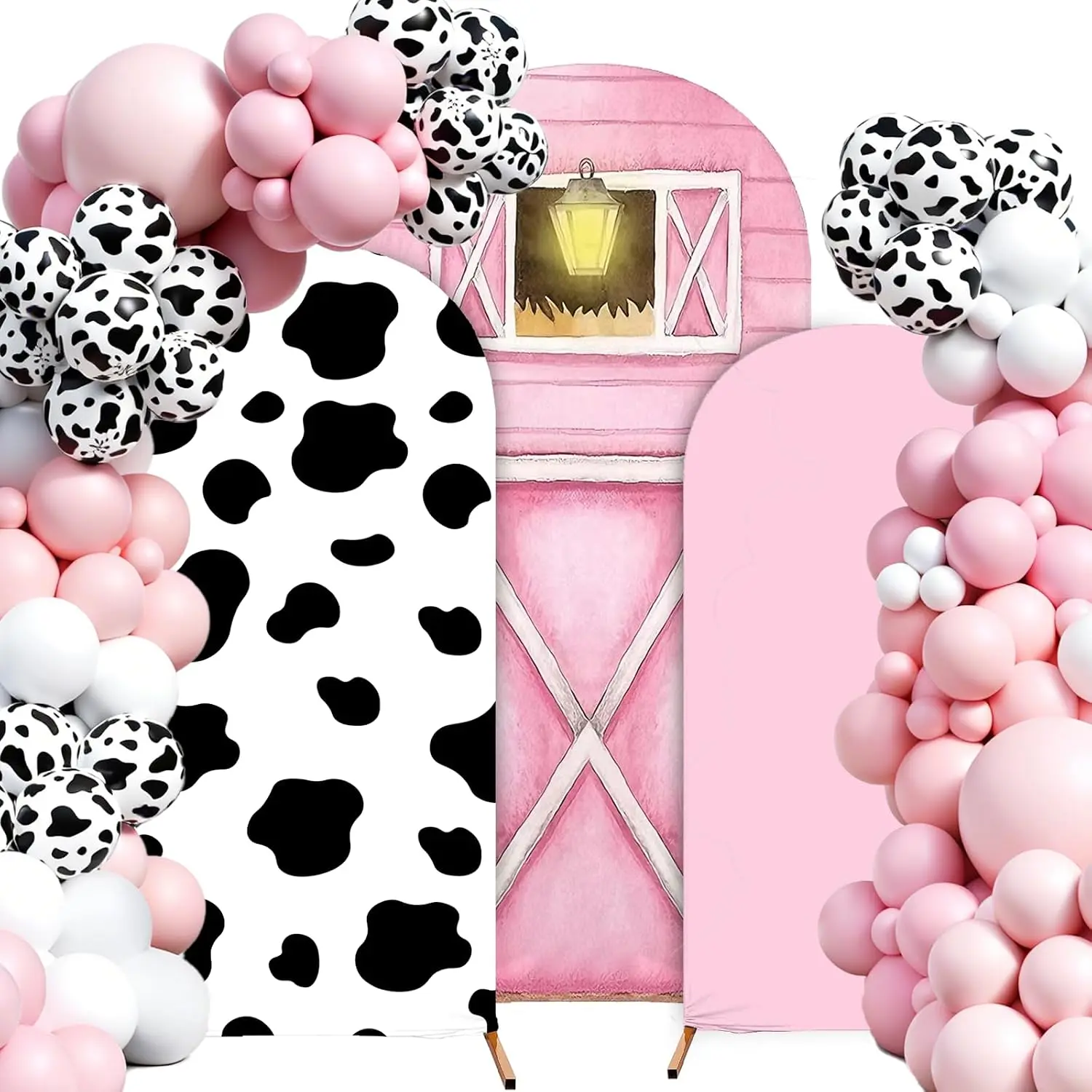 3 Pcs Pink Farm Arch Backdrop Cover 4ft 5ft 6ft Farm Barn Cow | Print Arch Cover Farm Animals Arch Background Stand Stretchy Fabric Cover Photo Background for Baby Shower Birthday Decor